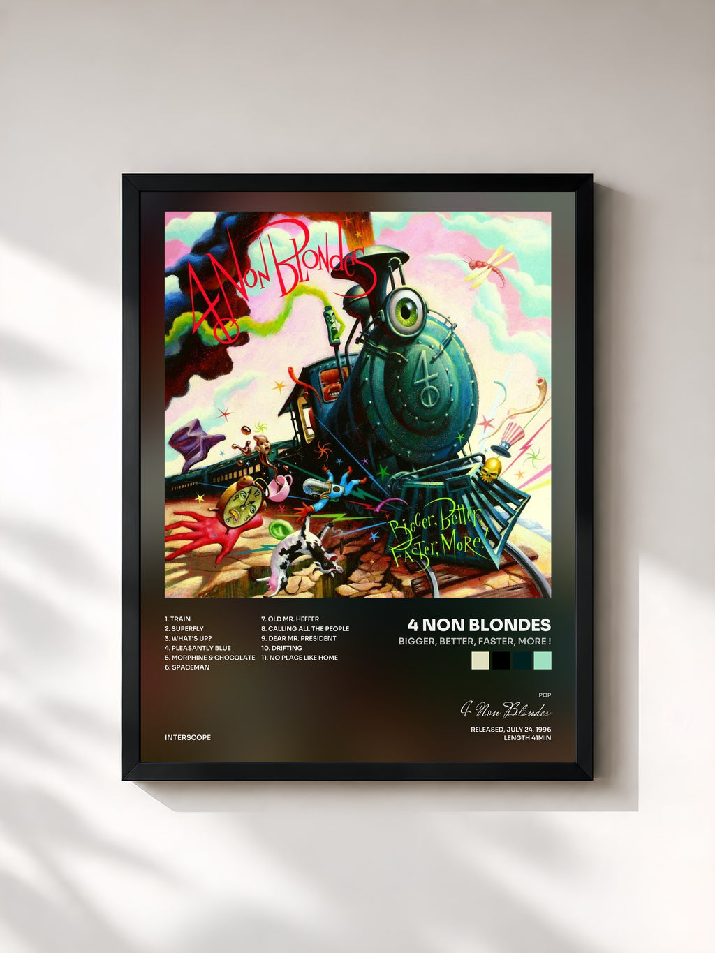 #noir Tableau de l'album Bigger, Better, Faster, More ! de 4 Non Blondes, cadre noir, imprimé et encadré en France