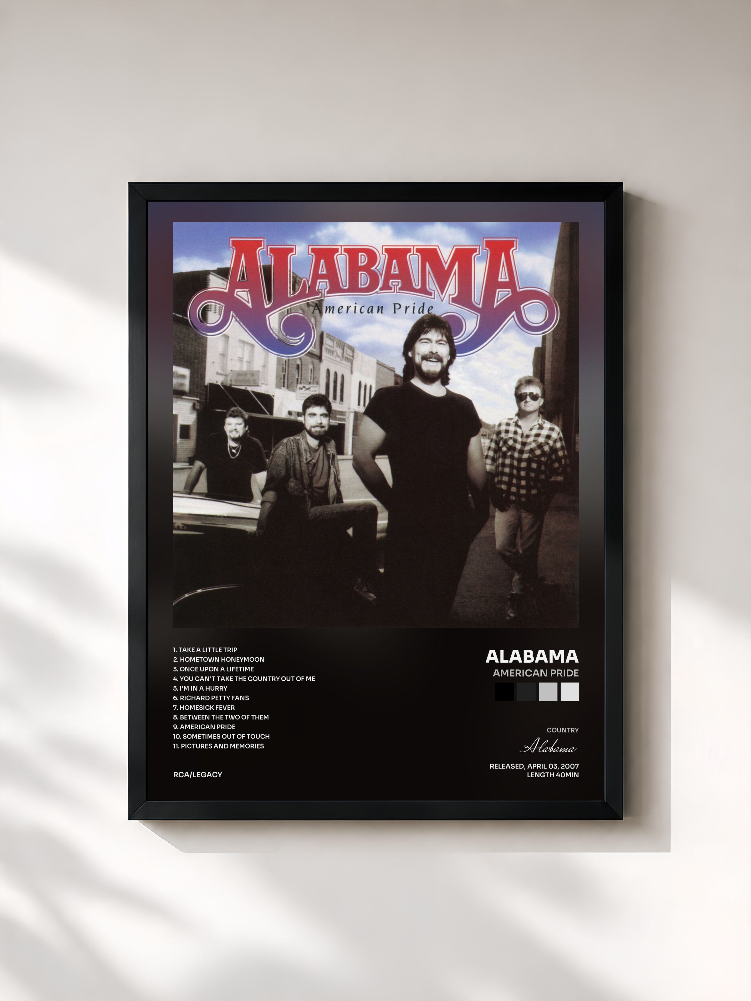 #noir Tableau de l'album American Pride de Alabama, cadre noir, imprimé et encadré en France