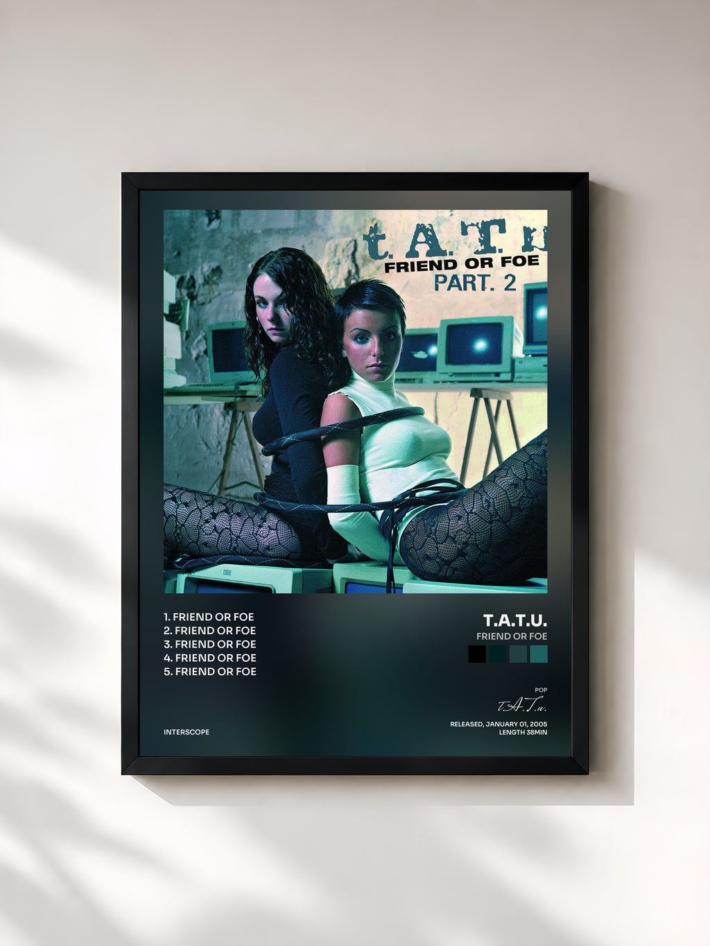 #noir Tableau de l'album Friend Or Foe de t.A.T.u., cadre noir, imprimé et encadré en France