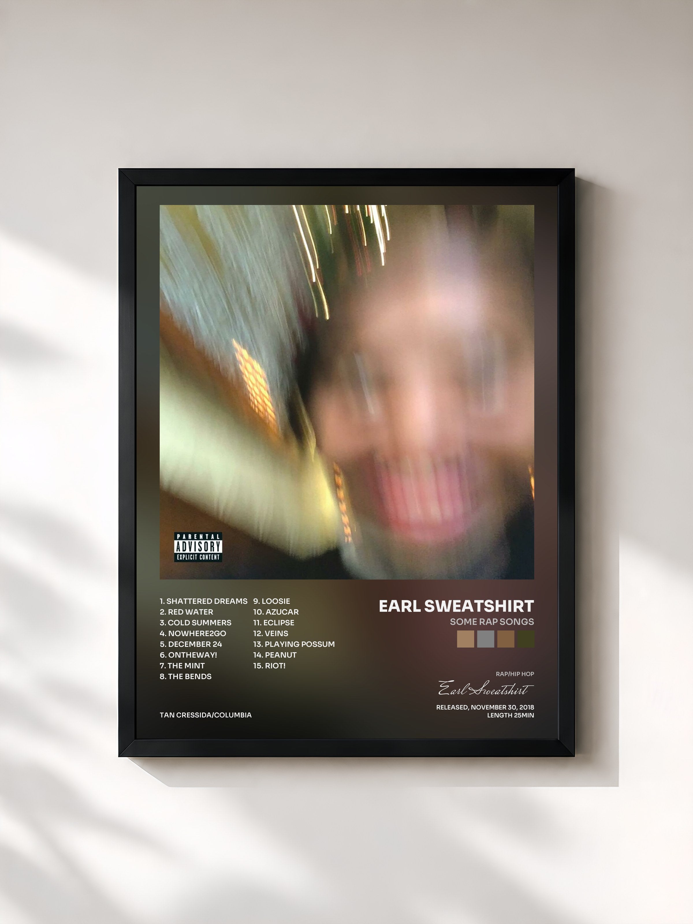 #noir Tableau de l'album Some Rap Songs de Earl Sweatshirt, cadre noir, imprimé et encadré en France