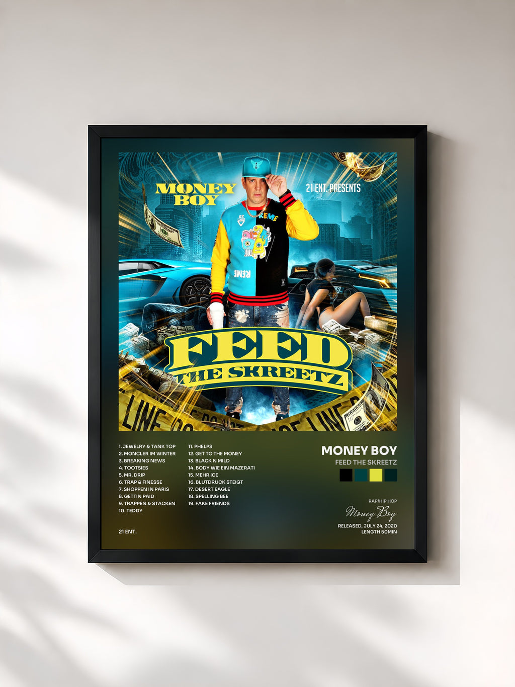 #noir Tableau de l'album Feed the Skreetz de Money Boy, cadre noir, imprimé et encadré en France