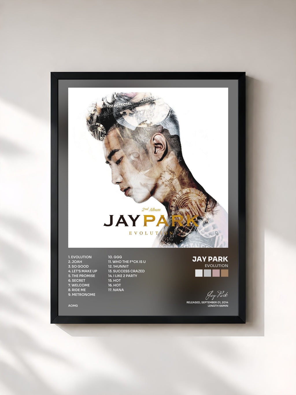 #noir Tableau de l'album EVOLUTION de Jay Park, cadre noir, imprimé et encadré en France