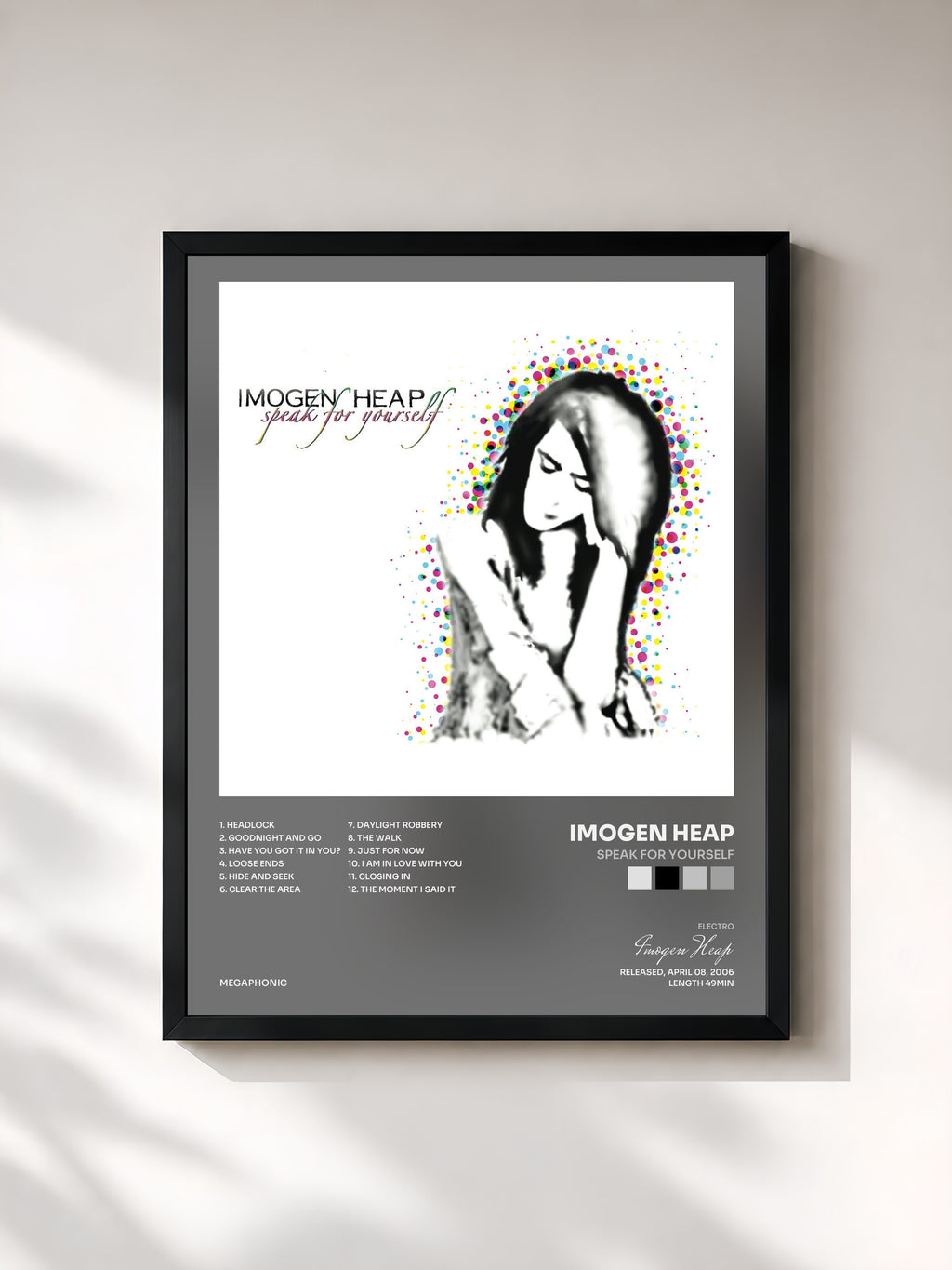 #noir Tableau de l'album Speak for Yourself de Imogen Heap, cadre noir, imprimé et encadré en France