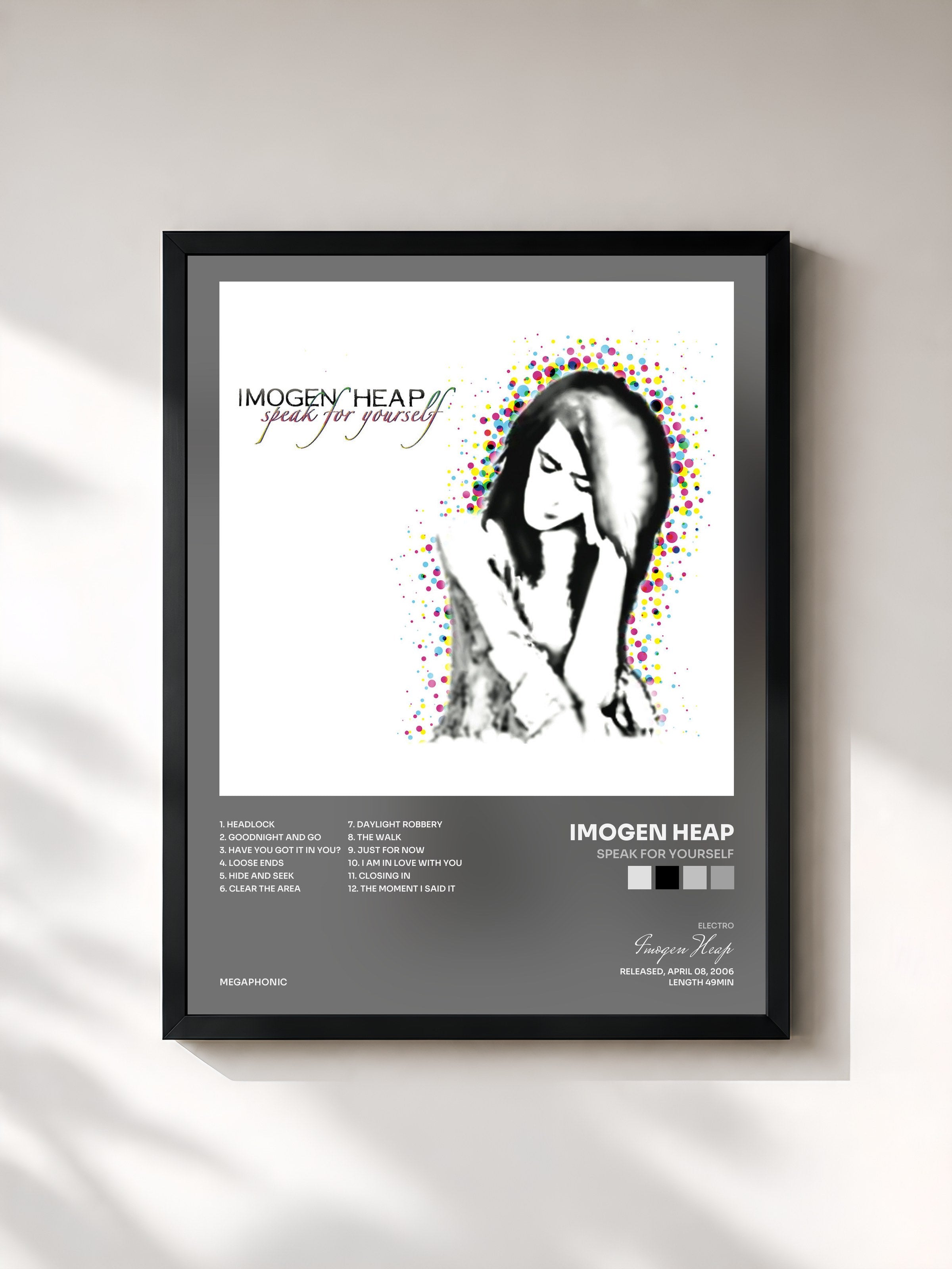 #noir Tableau de l'album Speak for Yourself de Imogen Heap, cadre noir, imprimé et encadré en France