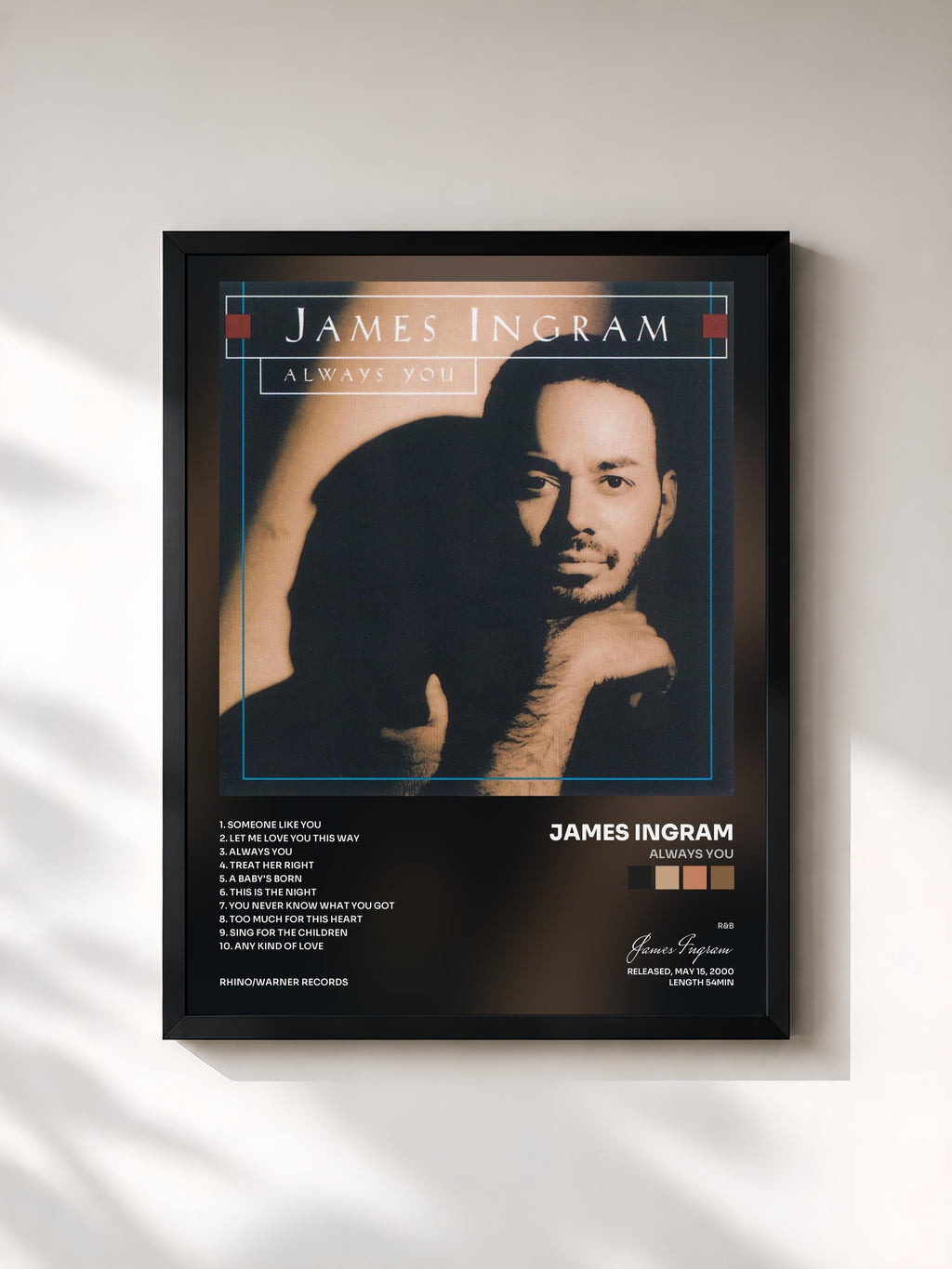 #noir Tableau de l'album Always You de James Ingram, cadre noir, imprimé et encadré en France