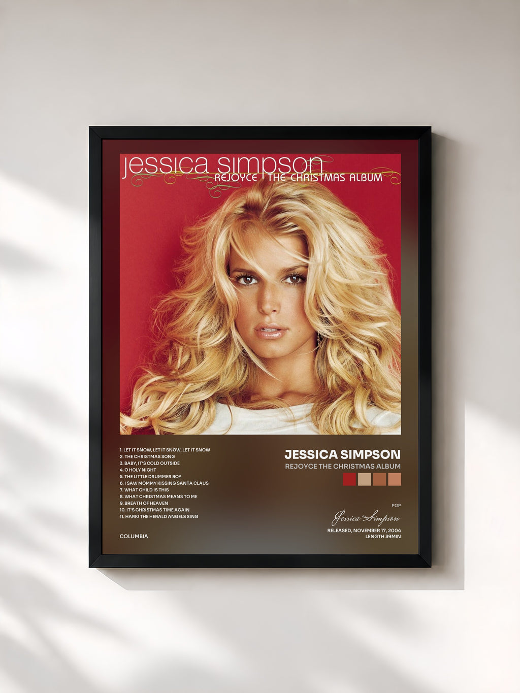 #noir Tableau de l'album ReJoyce The Christmas Album de Jessica Simpson, cadre noir, imprimé et encadré en France