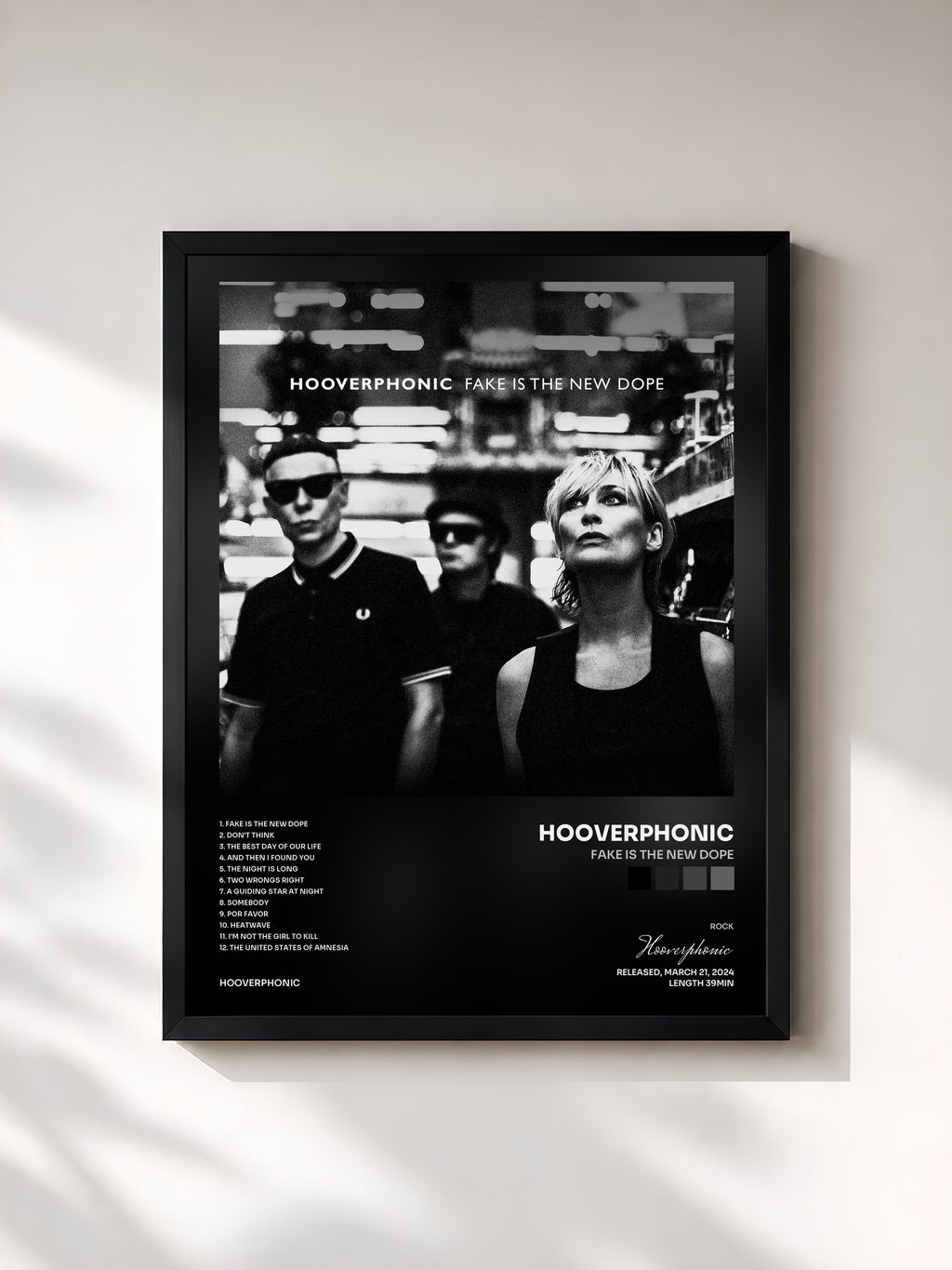 #noir Tableau de l'album Fake Is The New Dope de Hooverphonic, cadre noir, imprimé et encadré en France