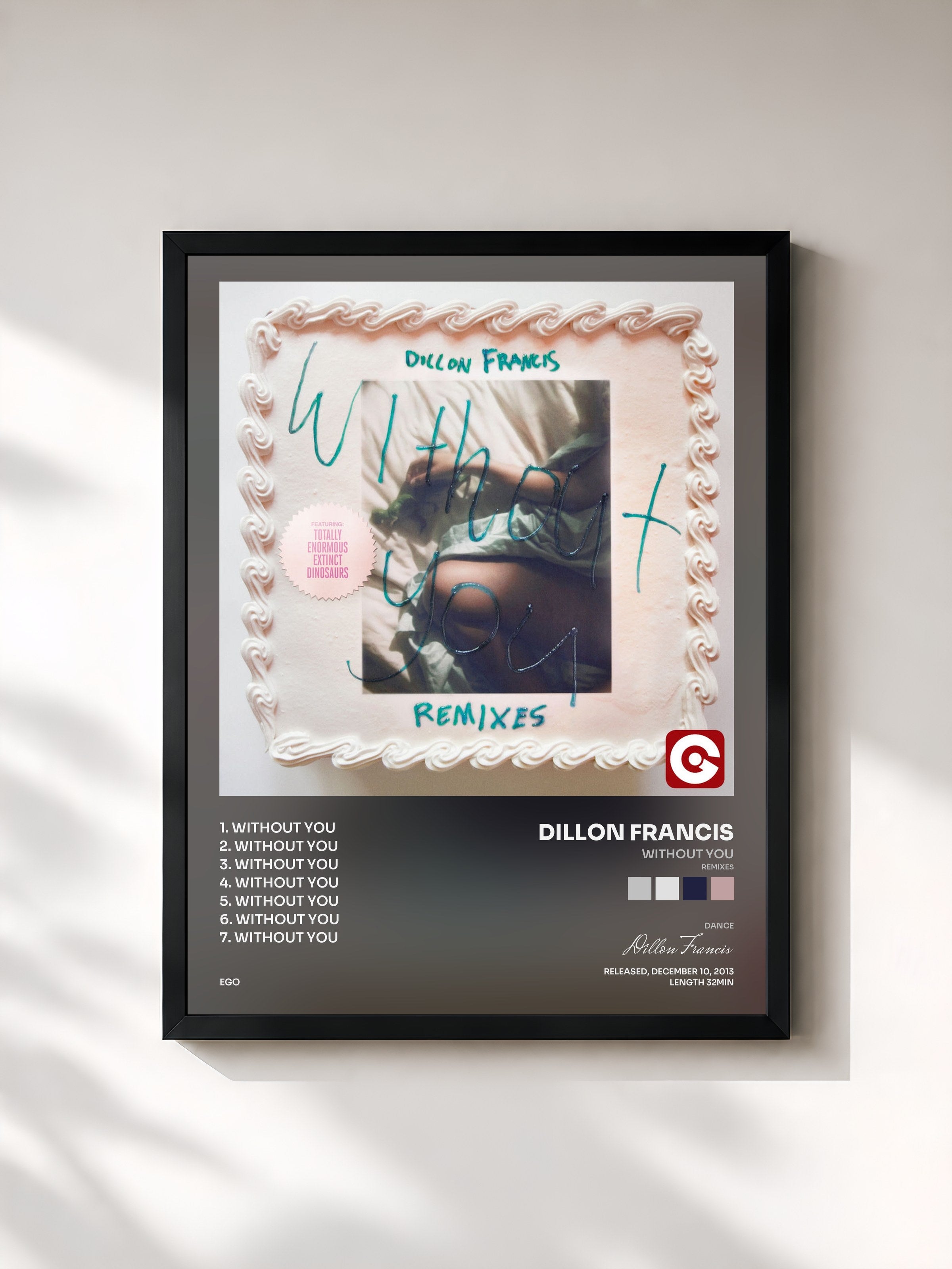 #noir Tableau de l'album Without You (Remixes) de Dillon Francis, cadre noir, imprimé et encadré en France