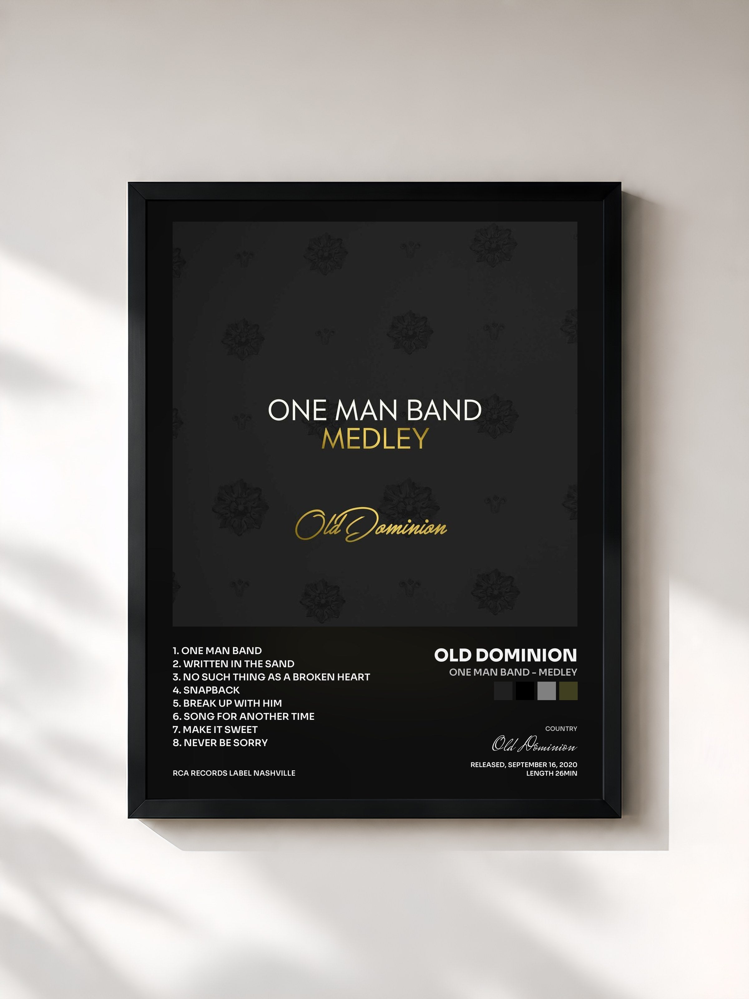 #noir Tableau de l'album One Man Band - Medley de Old Dominion, cadre noir, imprimé et encadré en France