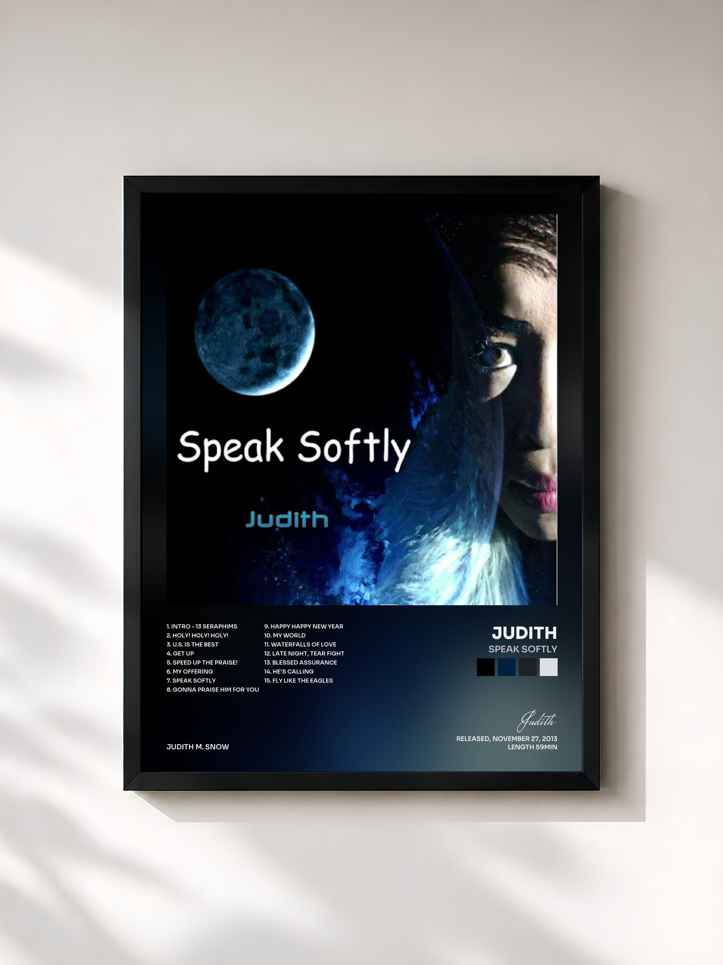 #noir Tableau de l'album Speak Softly de Judith, cadre noir, imprimé et encadré en France