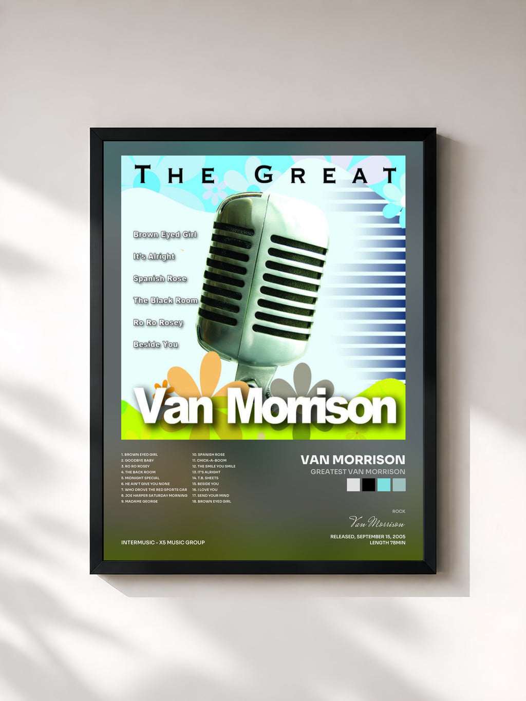 #noir Tableau de l'album Greatest Van Morrison de Van Morrison, cadre noir, imprimé et encadré en France