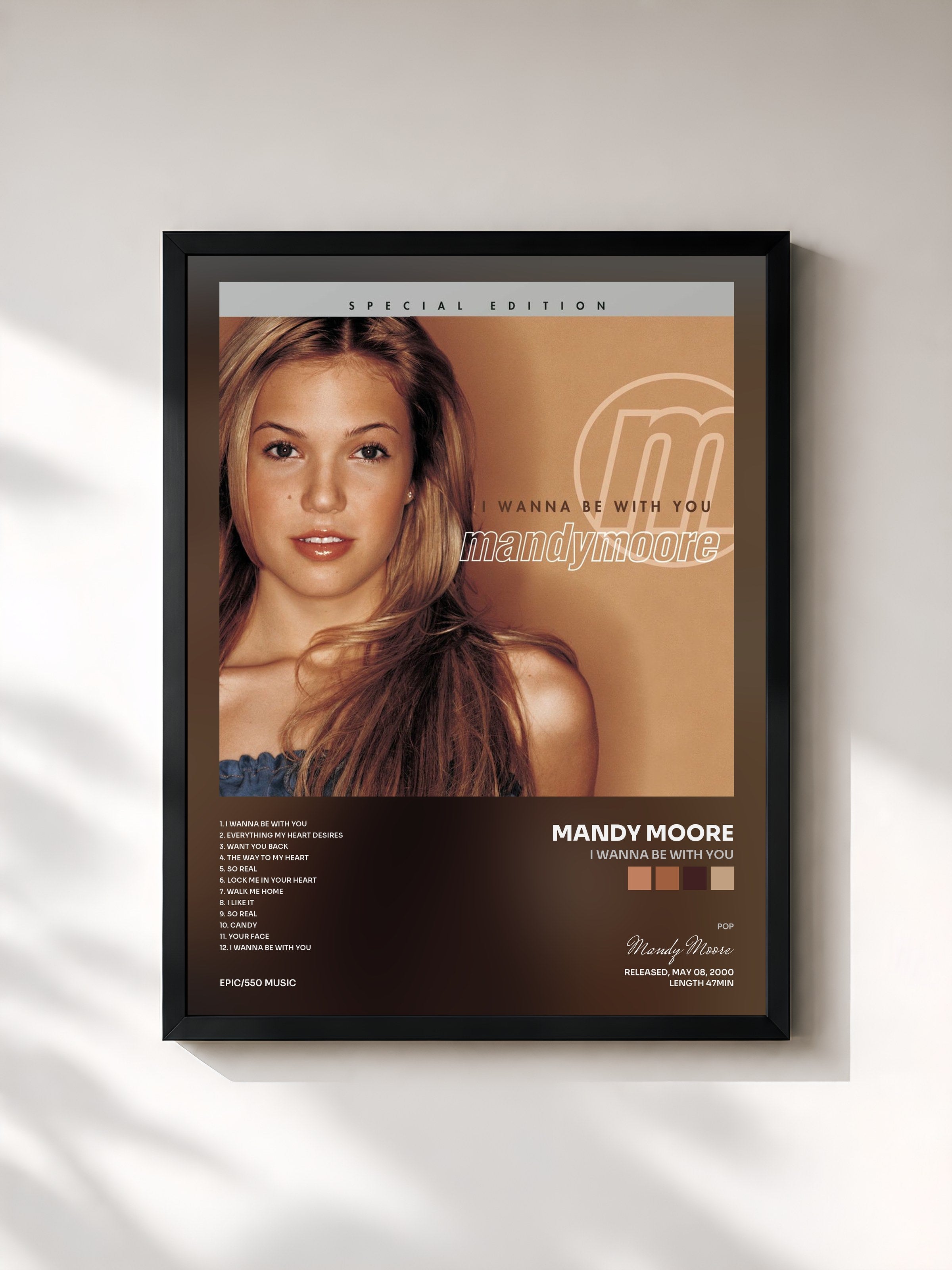 #noir Tableau de l'album I Wanna Be With You de Mandy Moore, cadre noir, imprimé et encadré en France