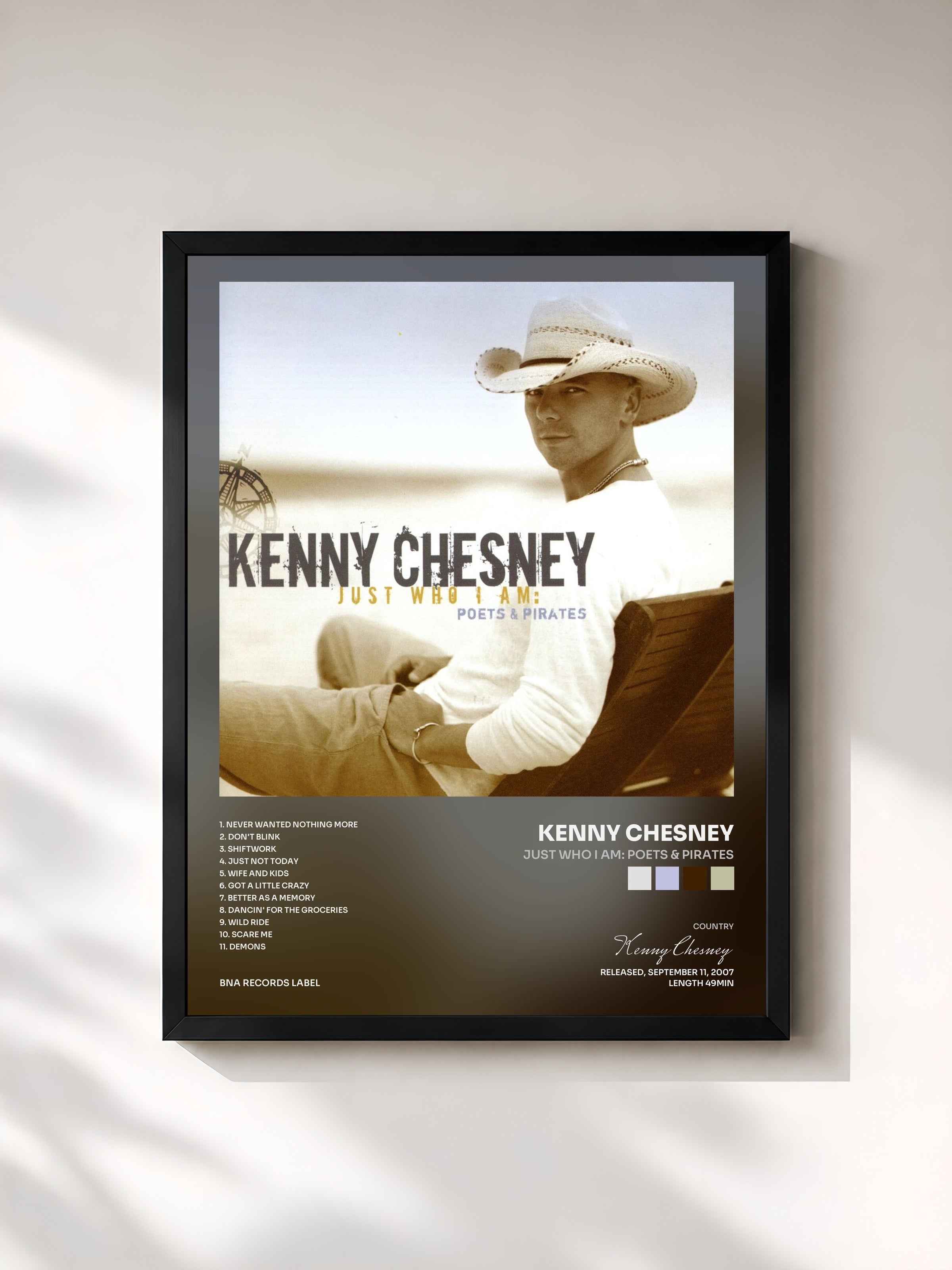 #noir Tableau de l'album Just Who I Am: Poets & Pirates de Kenny Chesney, cadre noir, imprimé et encadré en France