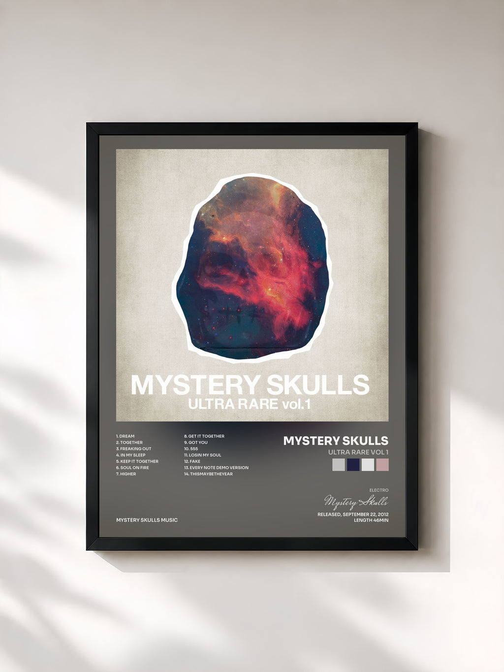 #noir Tableau de l'album Ultra Rare Vol 1 de Mystery Skulls, cadre noir, imprimé et encadré en France