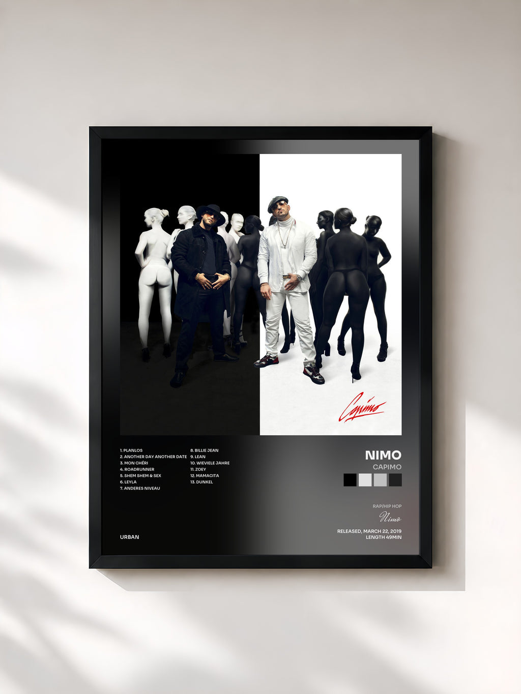#noir Tableau de l'album Capimo de Nimo, cadre noir, imprimé et encadré en France