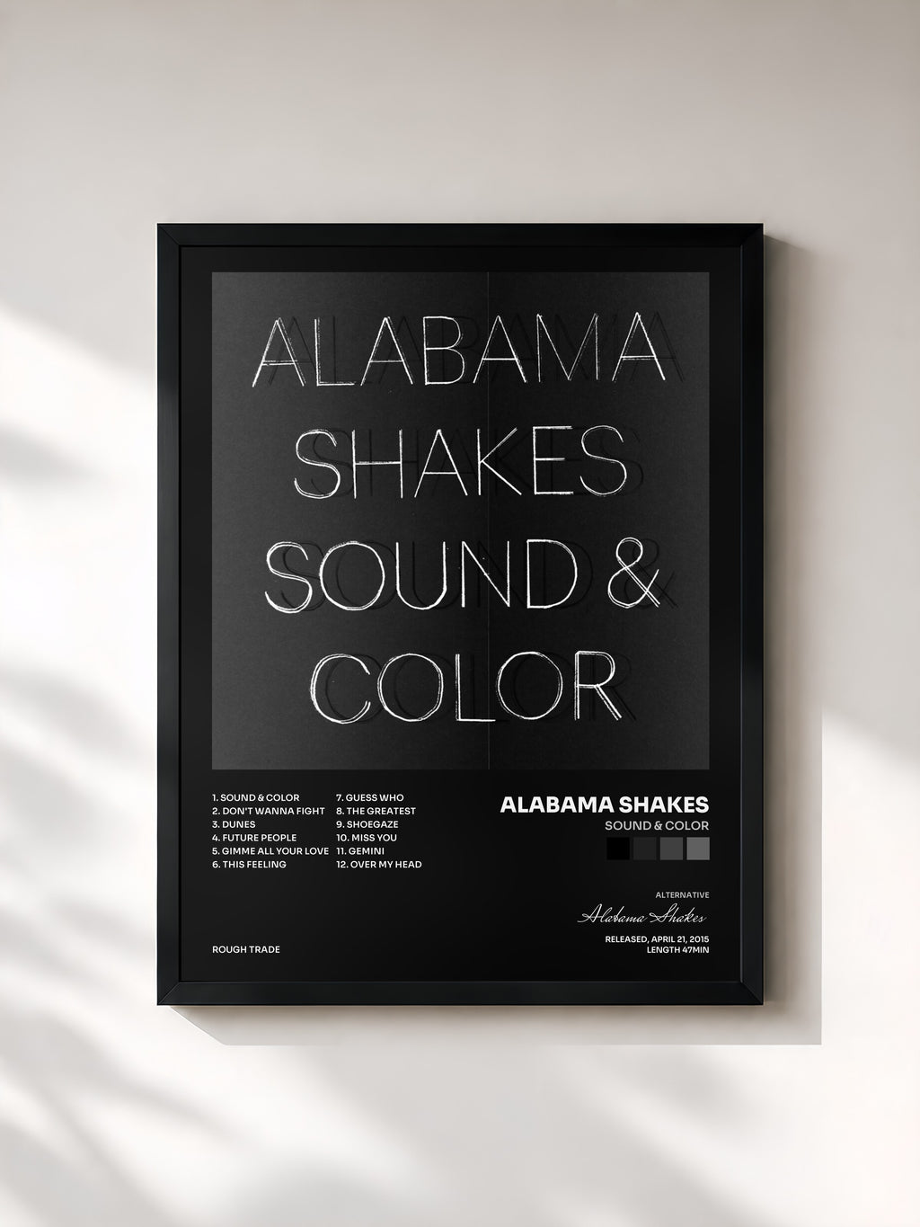 #noir Tableau de l'album Sound & Color de Alabama Shakes, cadre noir, imprimé et encadré en France