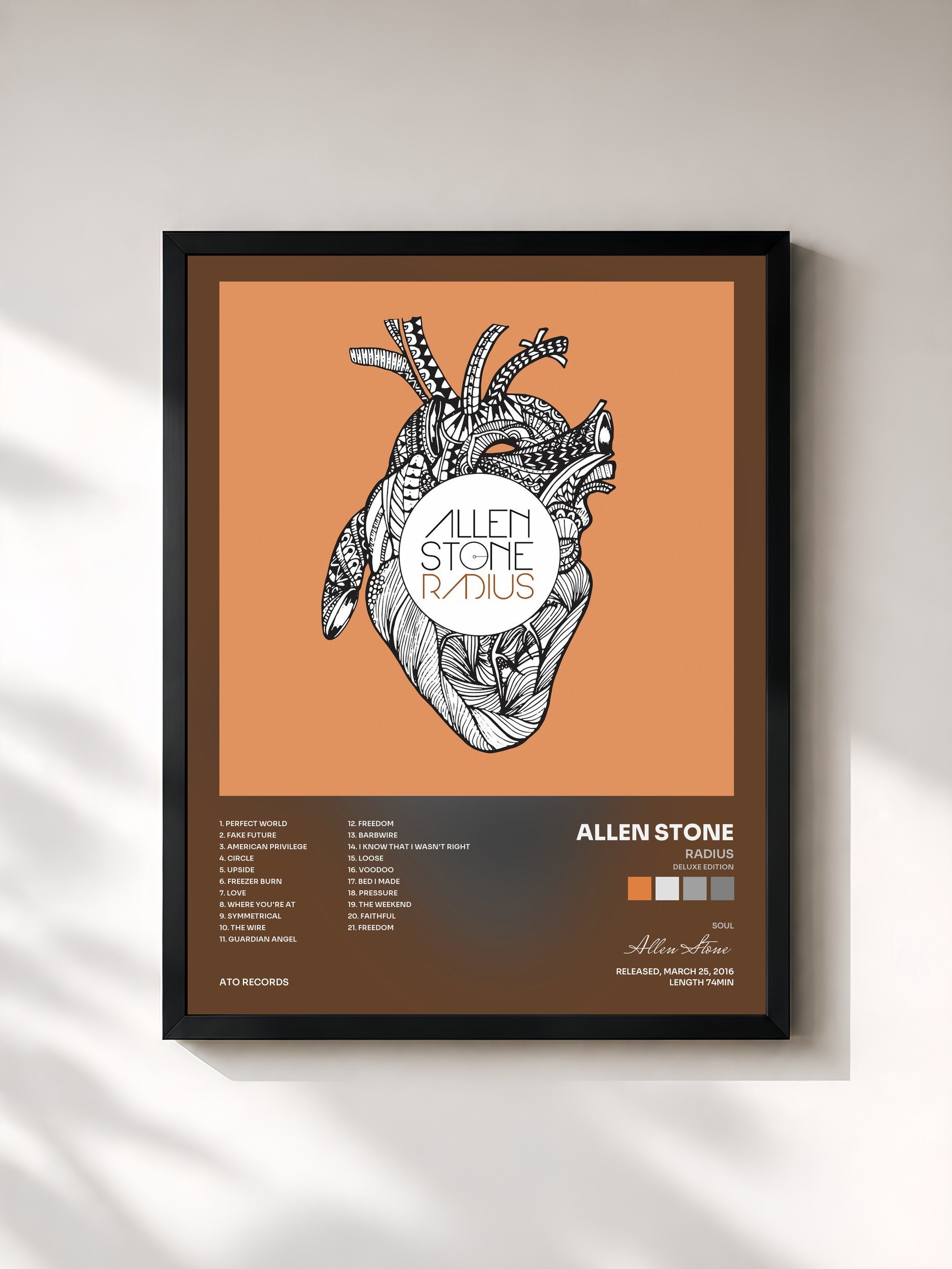 #noir Tableau de l'album Radius (Deluxe Edition) de Allen Stone, cadre noir, imprimé et encadré en France