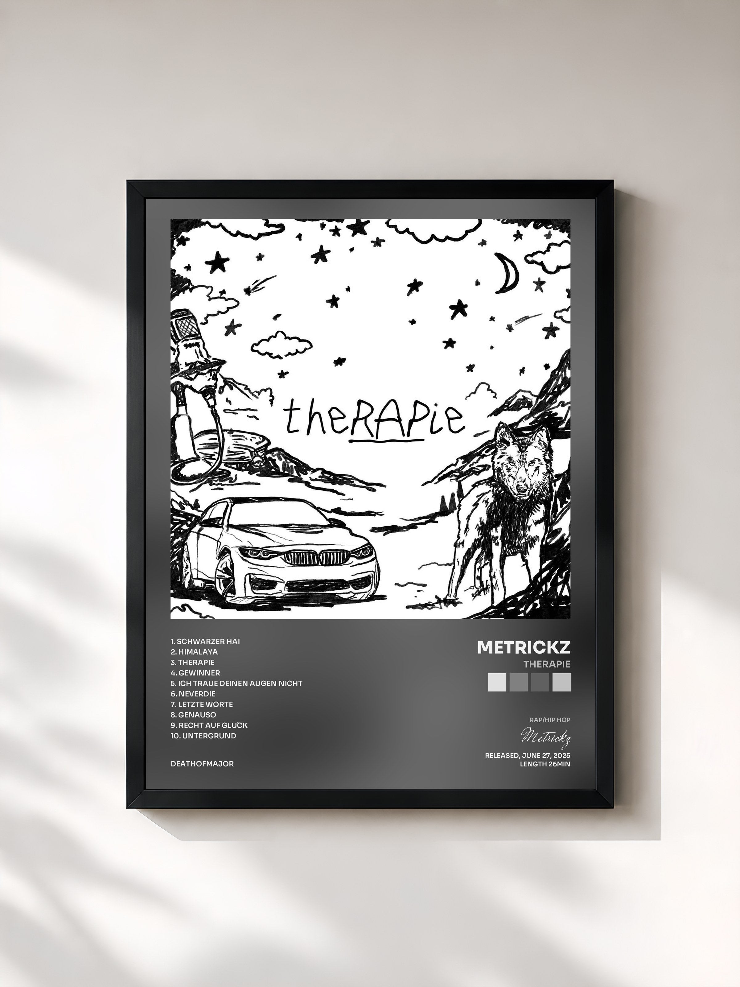 #noir Tableau de l'album theRAPie de Metrickz, cadre noir, imprimé et encadré en France