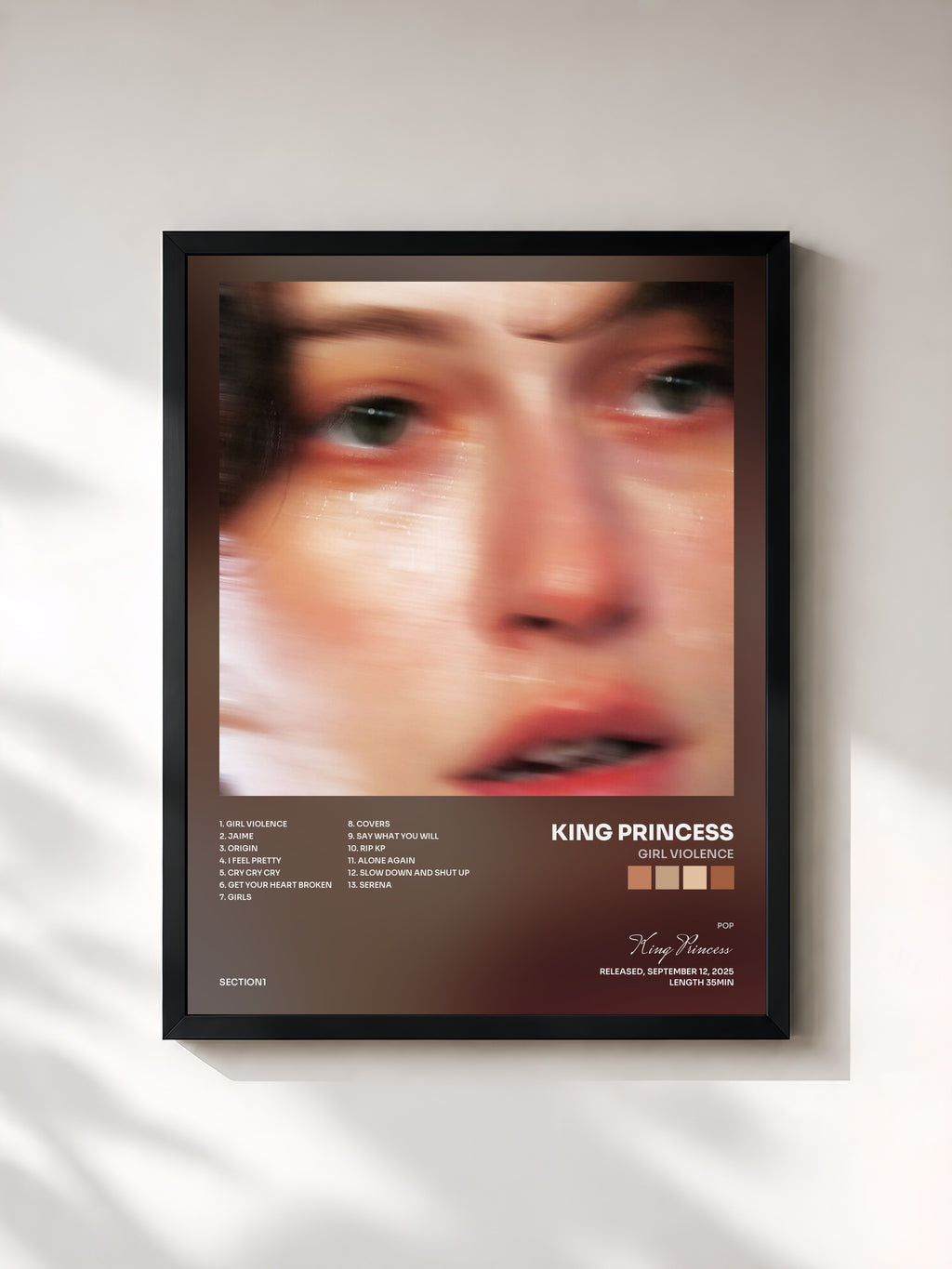 #noir Tableau de l'album Girl Violence de King Princess, cadre noir, imprimé et encadré en France