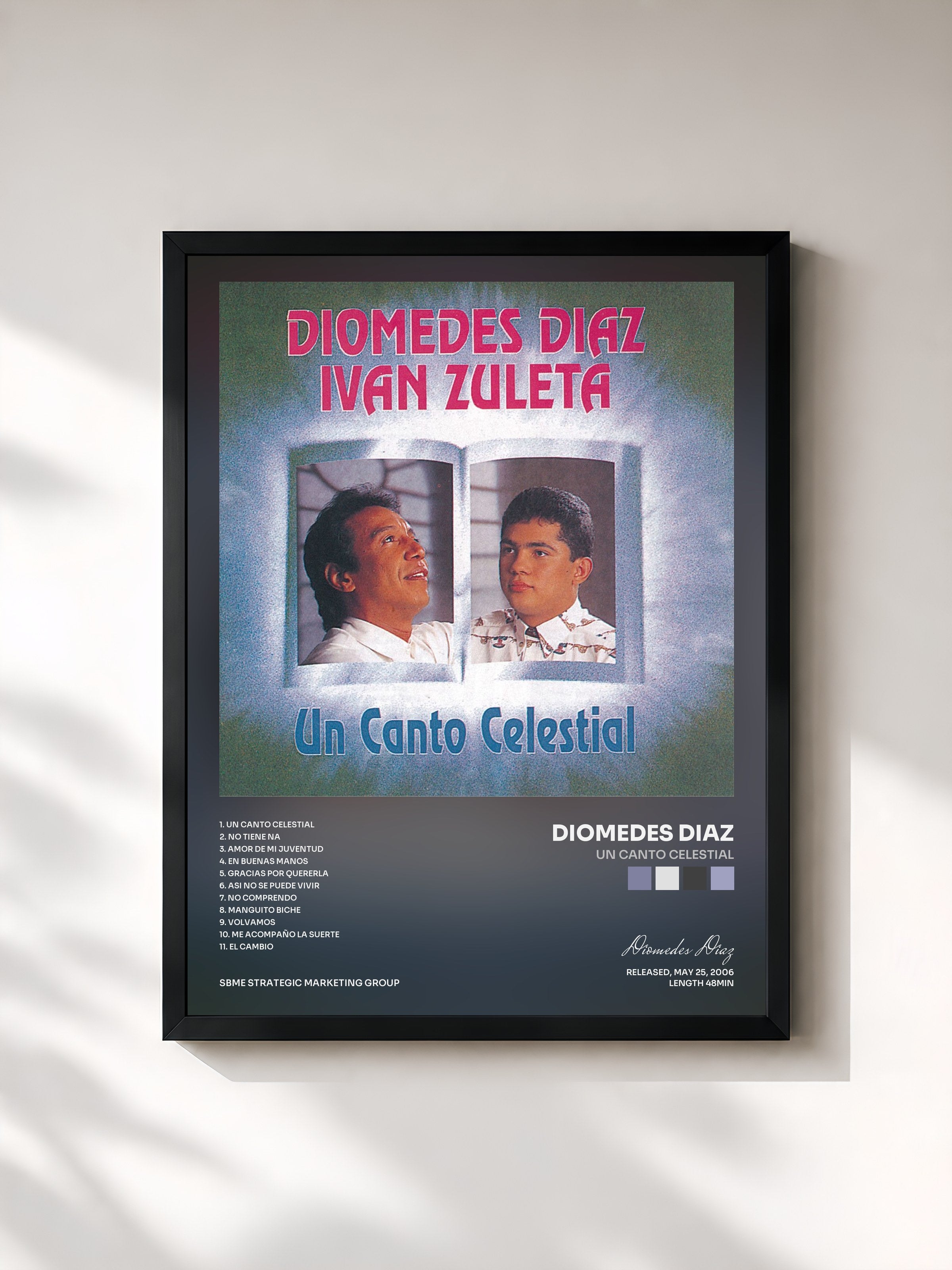 #noir Tableau de l'album Un Canto Celestial de Diomedes Diaz, cadre noir, imprimé et encadré en France