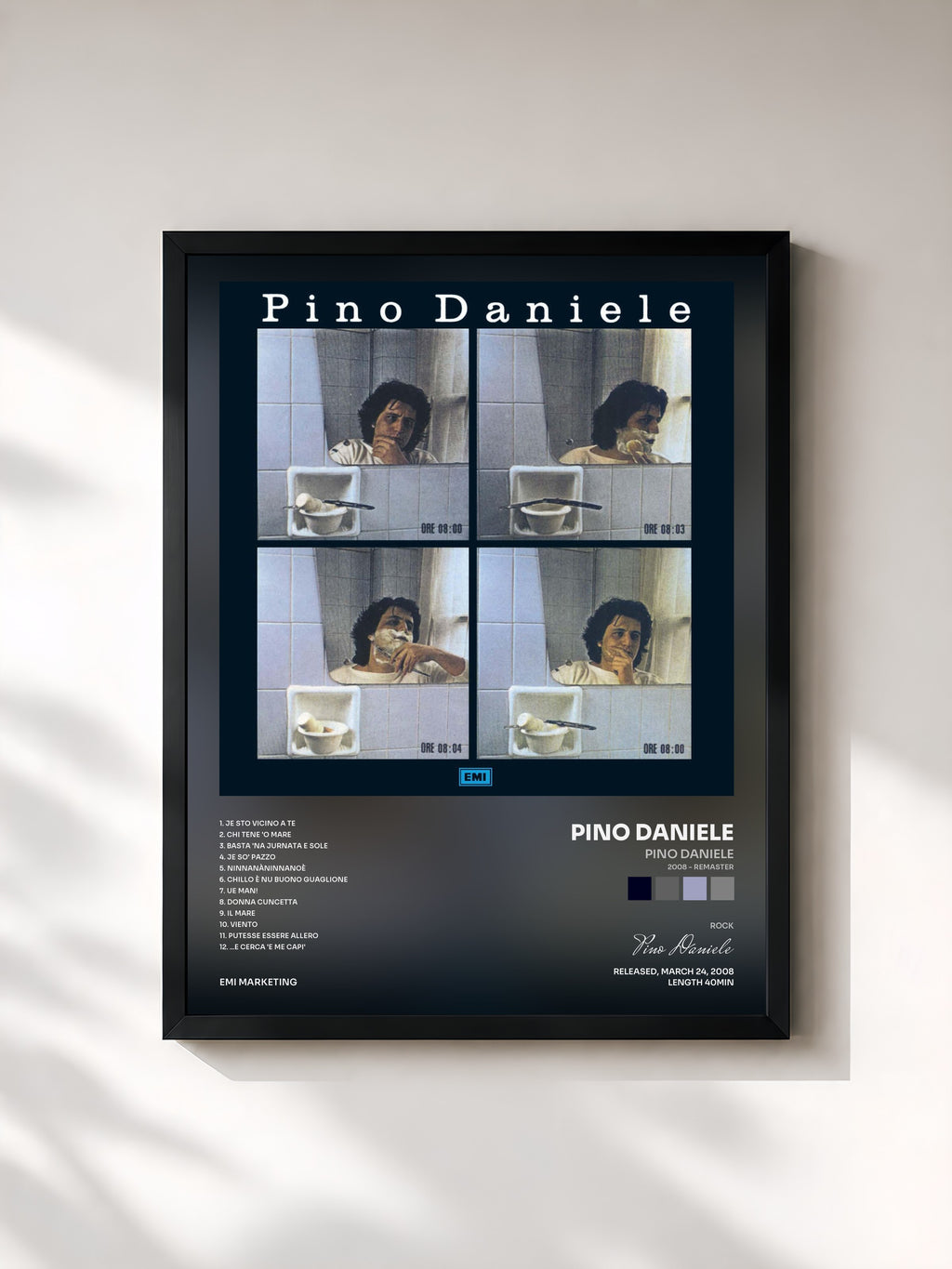 #noir Tableau de l'album Pino Daniele (2008 - Remaster) de Pino Daniele, cadre noir, imprimé et encadré en France