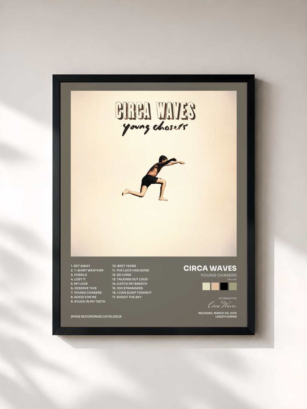 #noir Tableau de l'album Young Chasers (Deluxe) de Circa Waves, cadre noir, imprimé et encadré en France