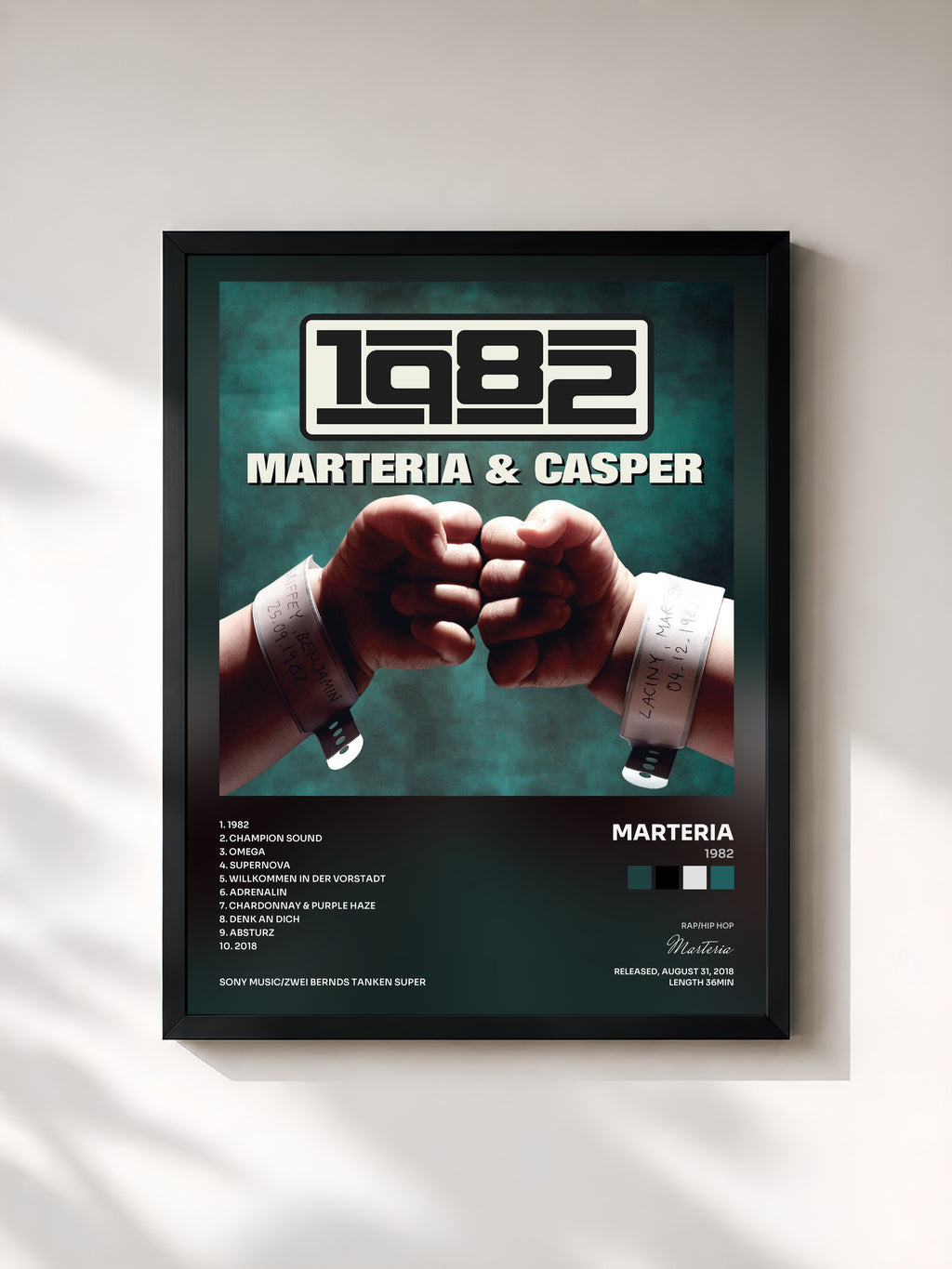 #noir Tableau de l'album 1982 de Marteria, cadre noir, imprimé et encadré en France