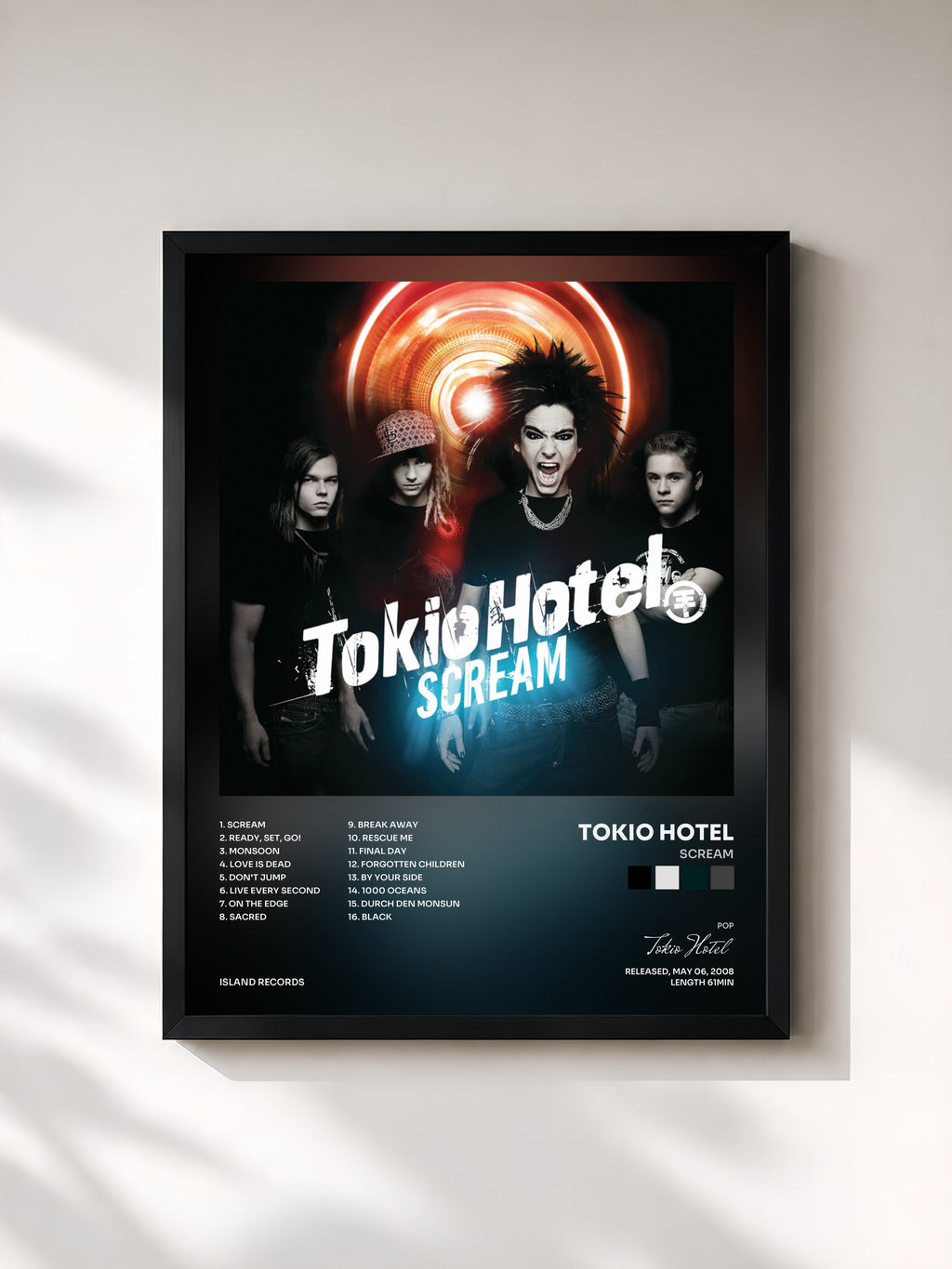 #noir Tableau de l'album Scream de Tokio Hotel, cadre noir, imprimé et encadré en France