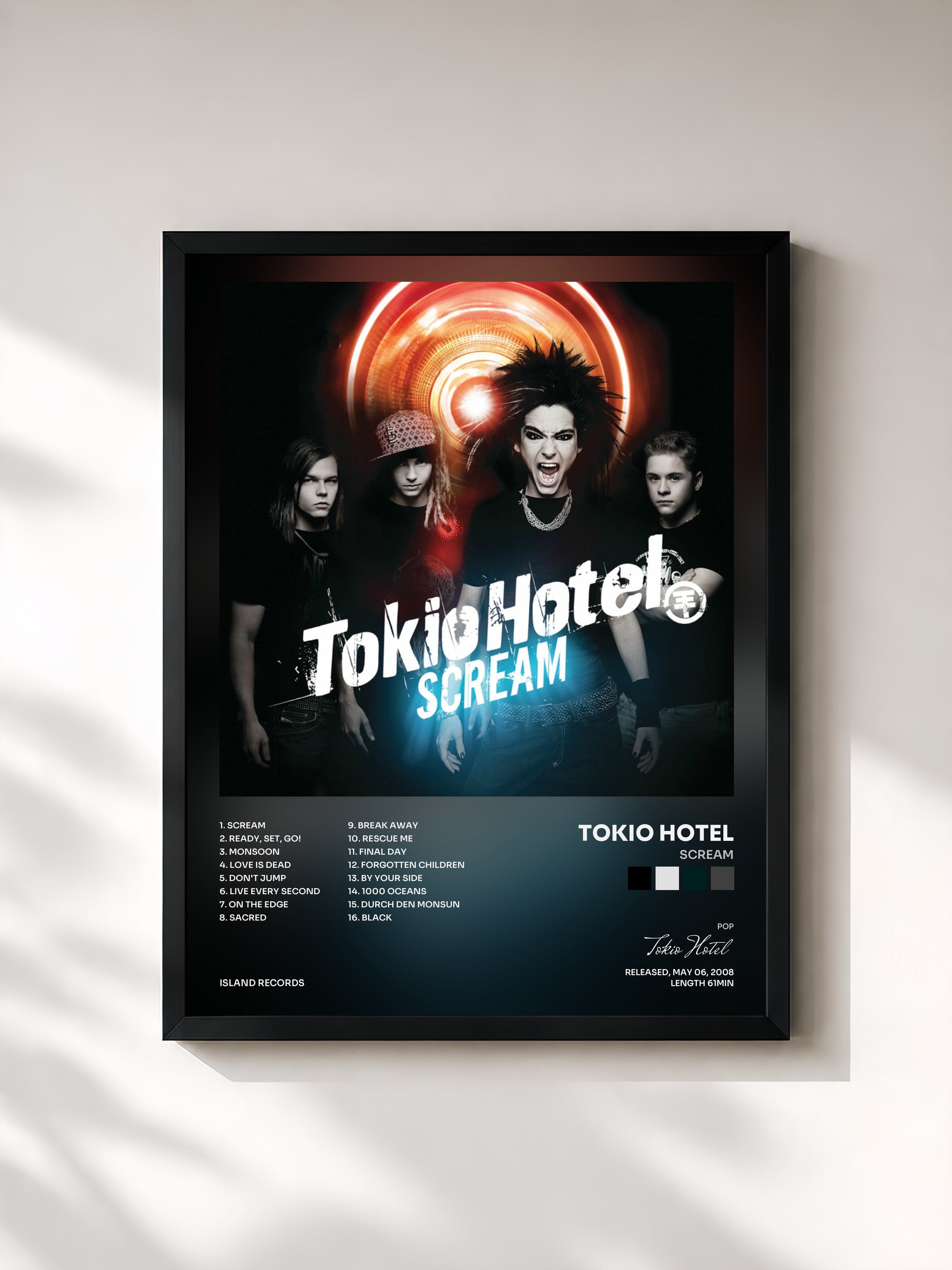 #noir Tableau de l'album Scream de Tokio Hotel, cadre noir, imprimé et encadré en France