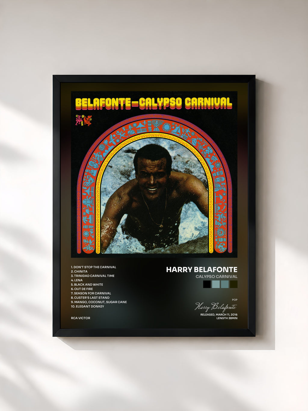 #noir Tableau de l'album Calypso Carnival de Harry Belafonte, cadre noir, imprimé et encadré en France