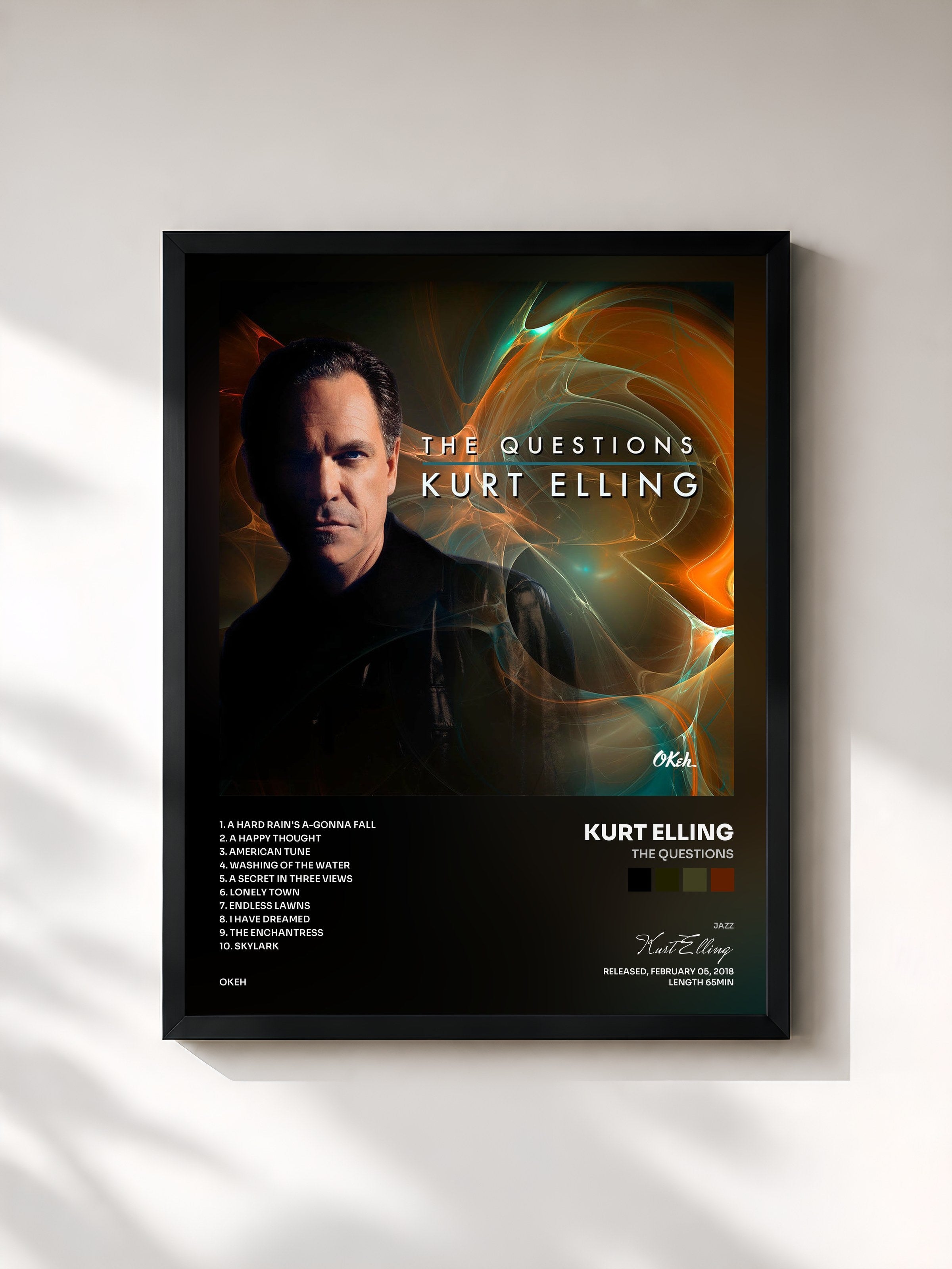 #noir Tableau de l'album The Questions de Kurt Elling, cadre noir, imprimé et encadré en France