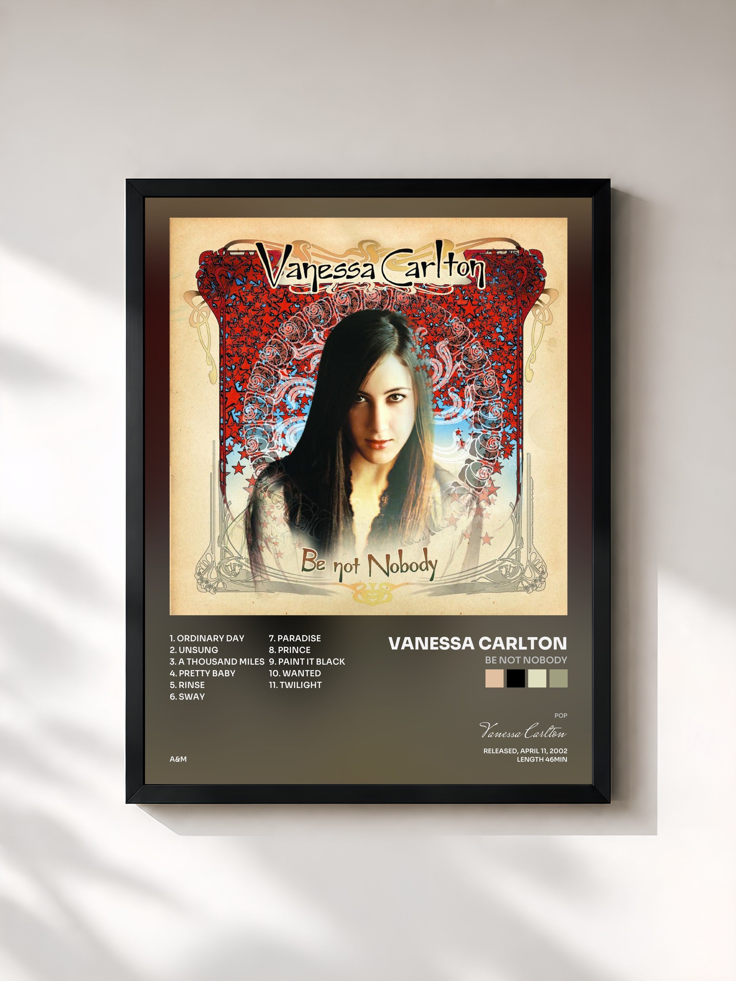 #noir Tableau de l'album Be Not Nobody de Vanessa Carlton, cadre noir, imprimé et encadré en France