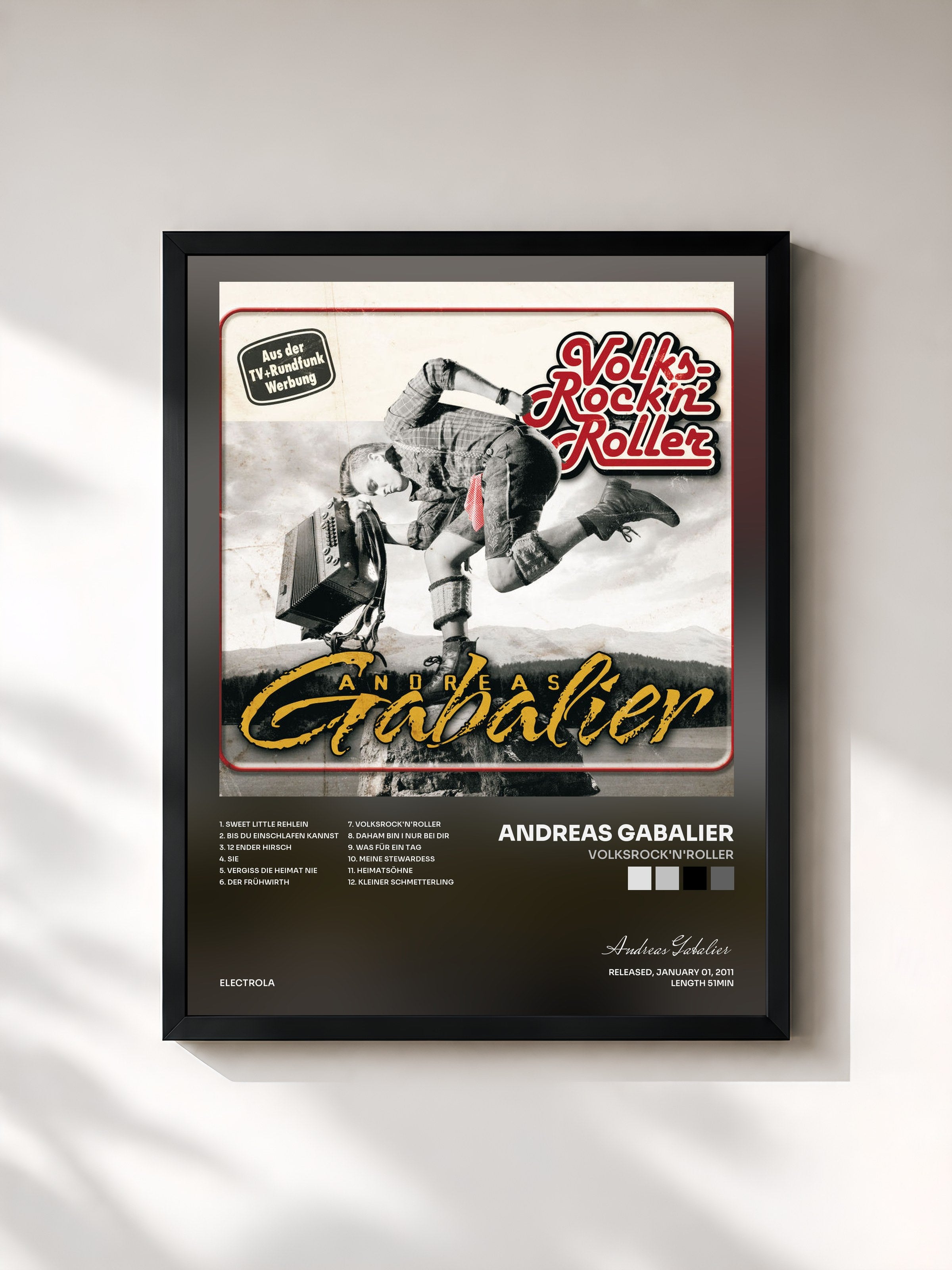 #noir Tableau de l'album VolksRock'n'Roller de Andreas Gabalier, cadre noir, imprimé et encadré en France