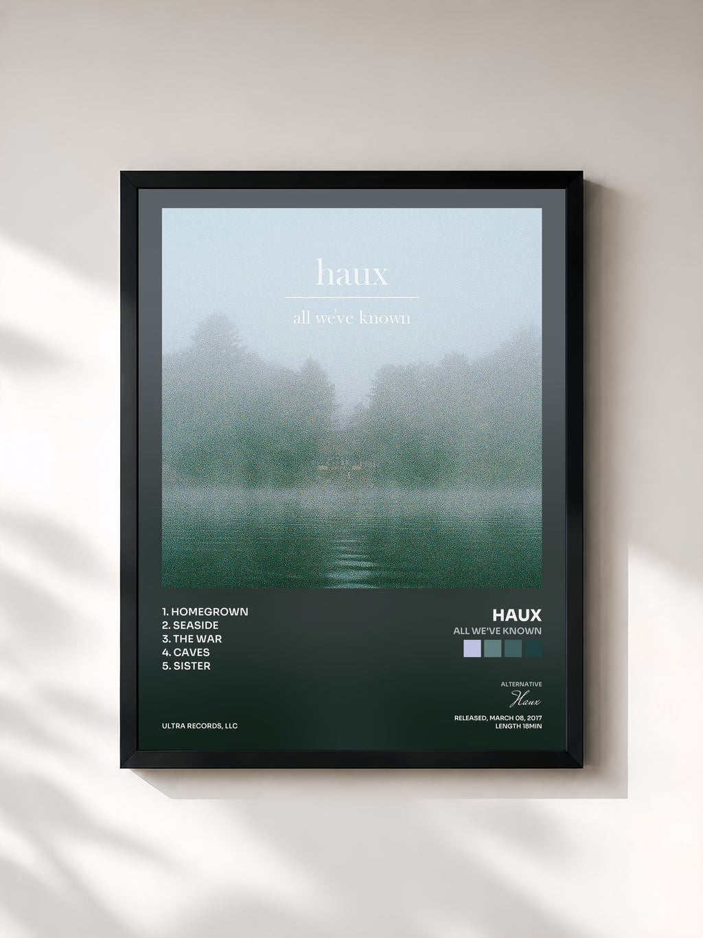 #noir Tableau de l'album All We've Known de Haux, cadre noir, imprimé et encadré en France