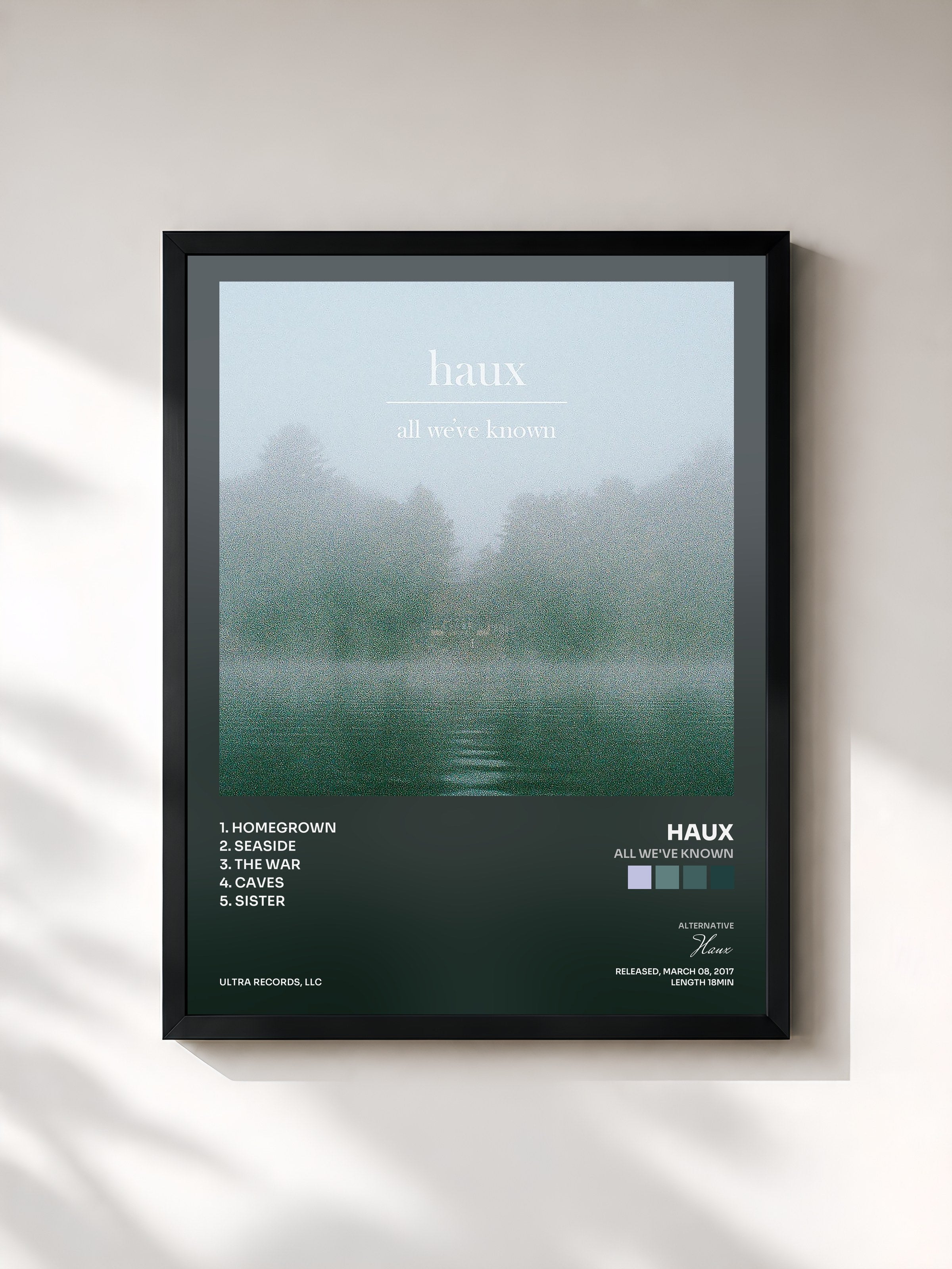 #noir Tableau de l'album All We've Known de Haux, cadre noir, imprimé et encadré en France