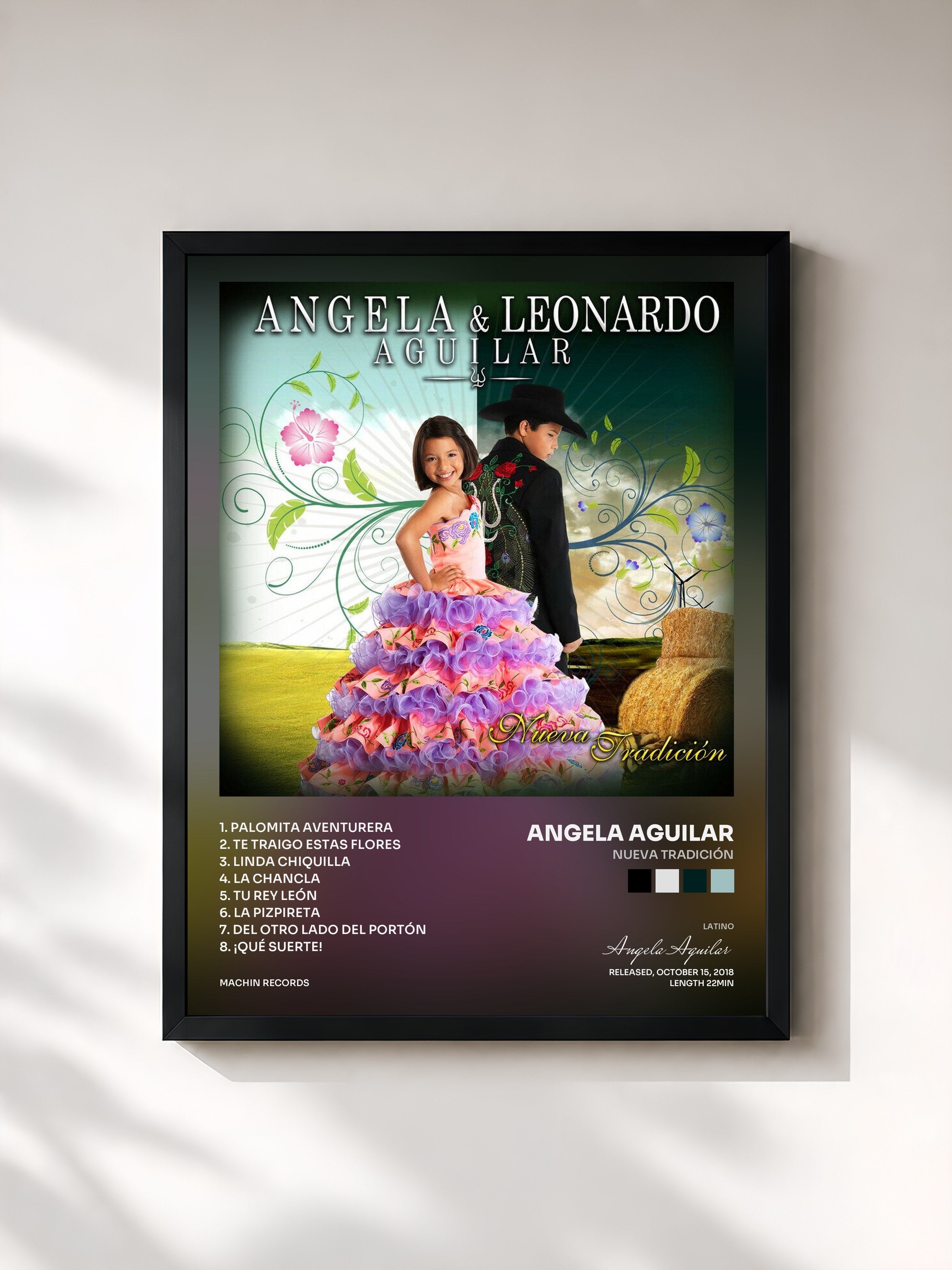 #noir Tableau de l'album Nueva Tradición de Angela Aguilar, cadre noir, imprimé et encadré en France