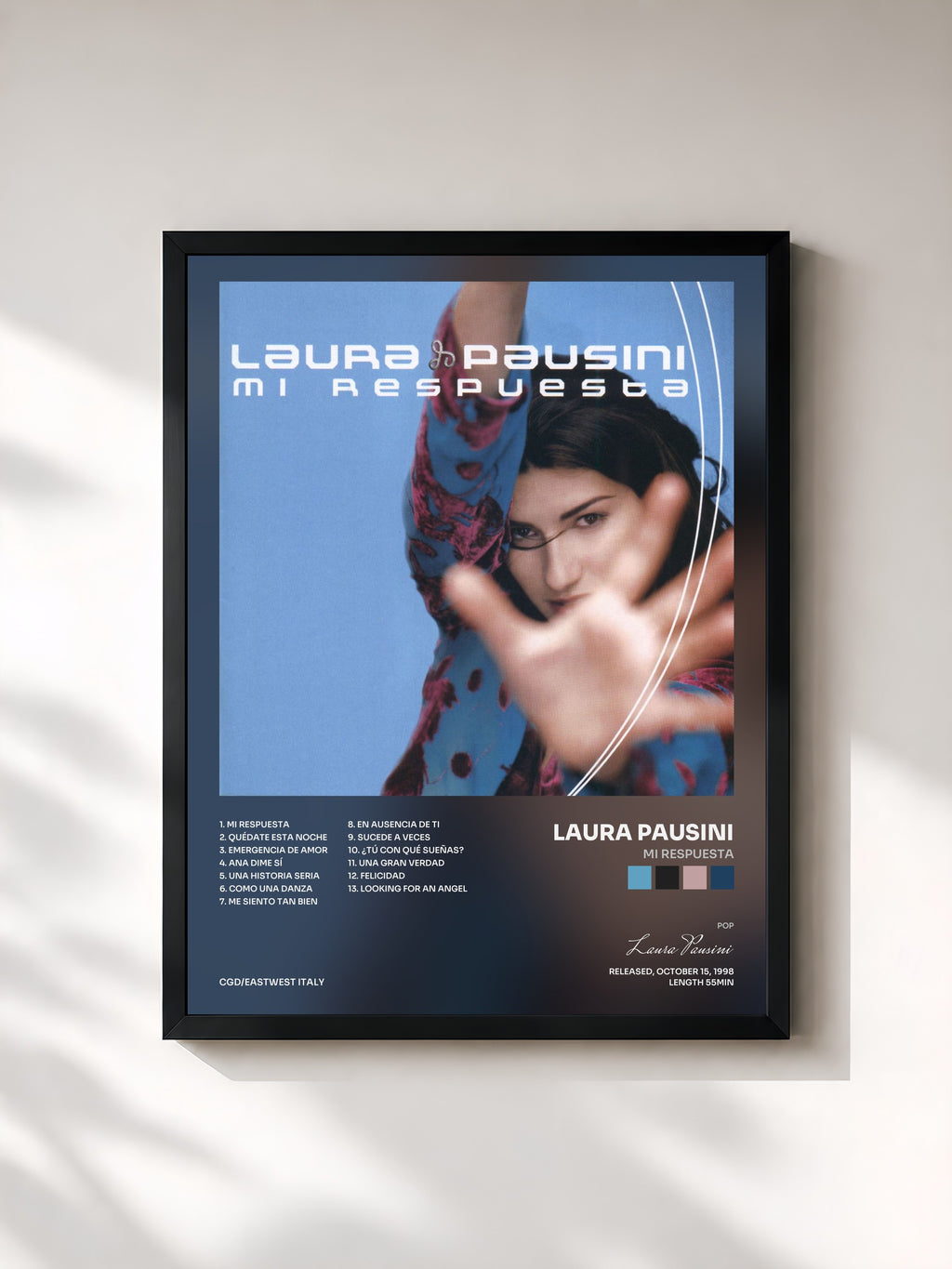 #noir Tableau de l'album Mi respuesta de Laura Pausini, cadre noir, imprimé et encadré en France