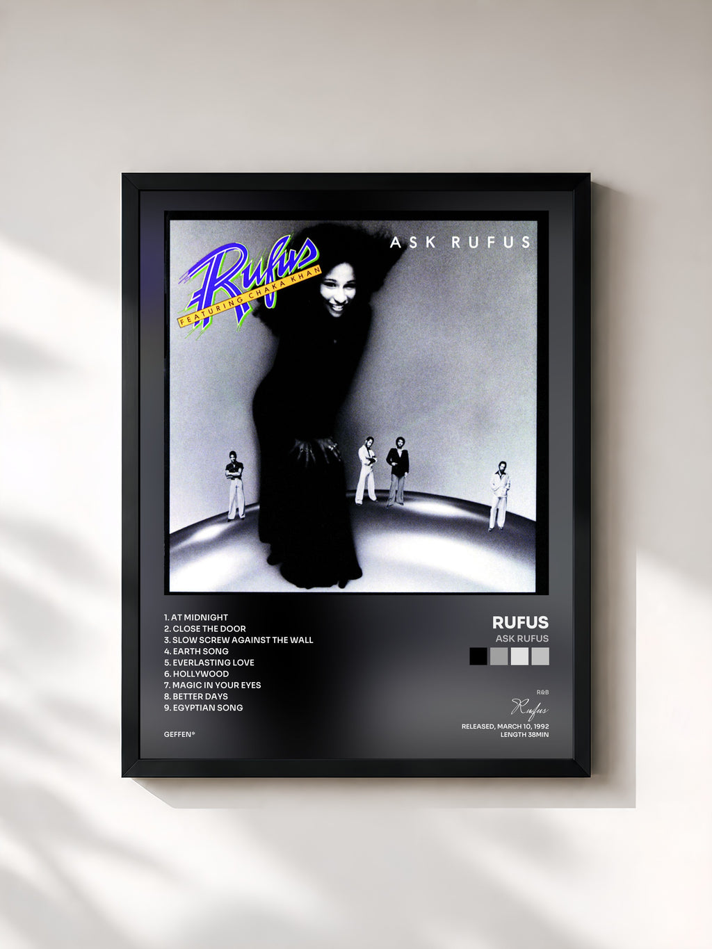 #noir Tableau de l'album Ask Rufus de Rufus, cadre noir, imprimé et encadré en France