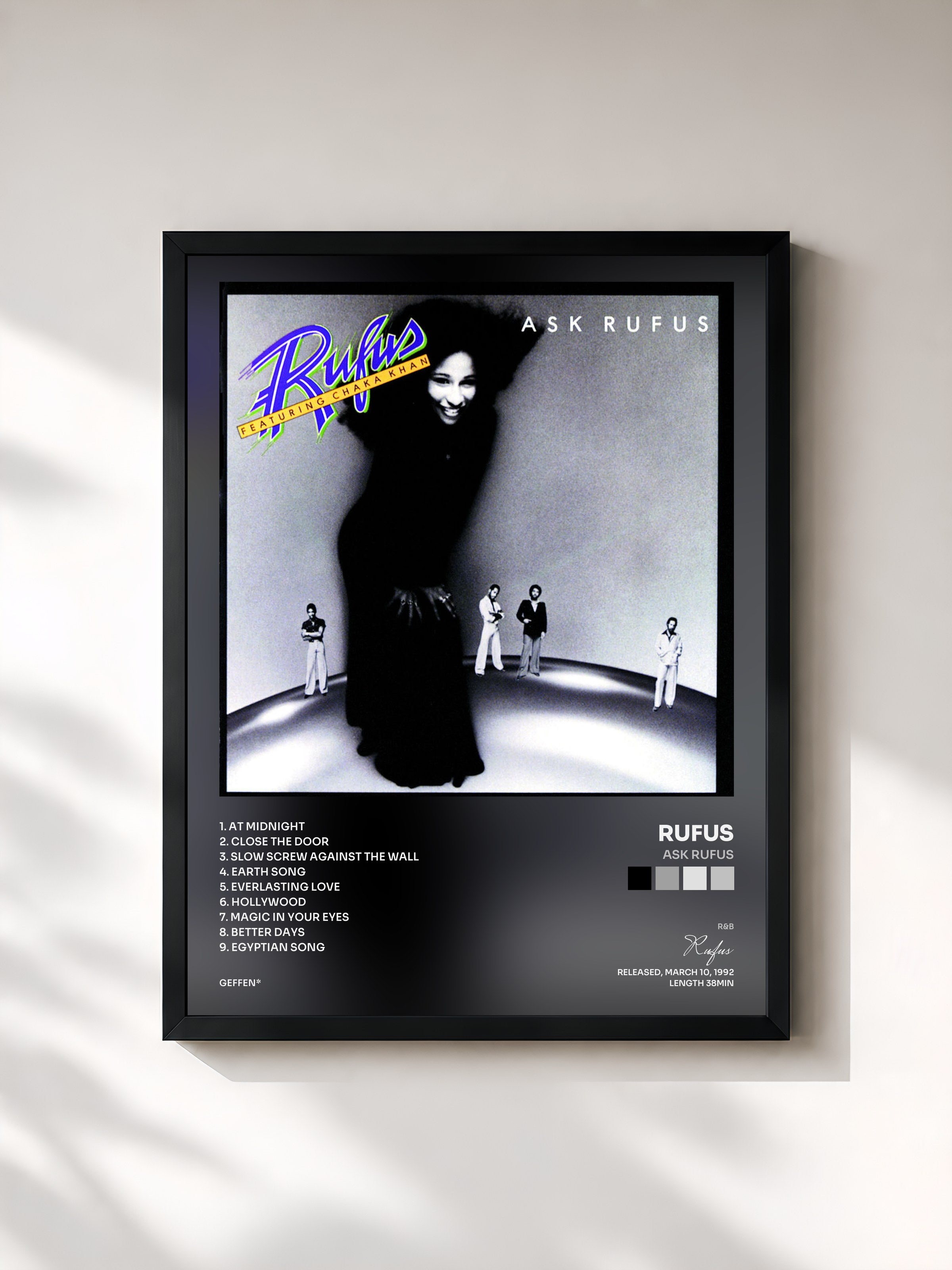 #noir Tableau de l'album Ask Rufus de Rufus, cadre noir, imprimé et encadré en France