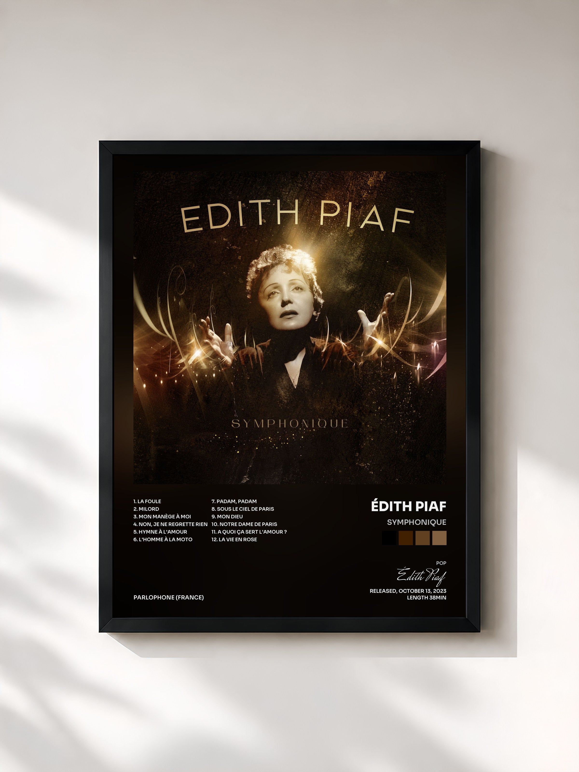#noir Tableau de l'album Symphonique de Édith Piaf, cadre noir, imprimé et encadré en France