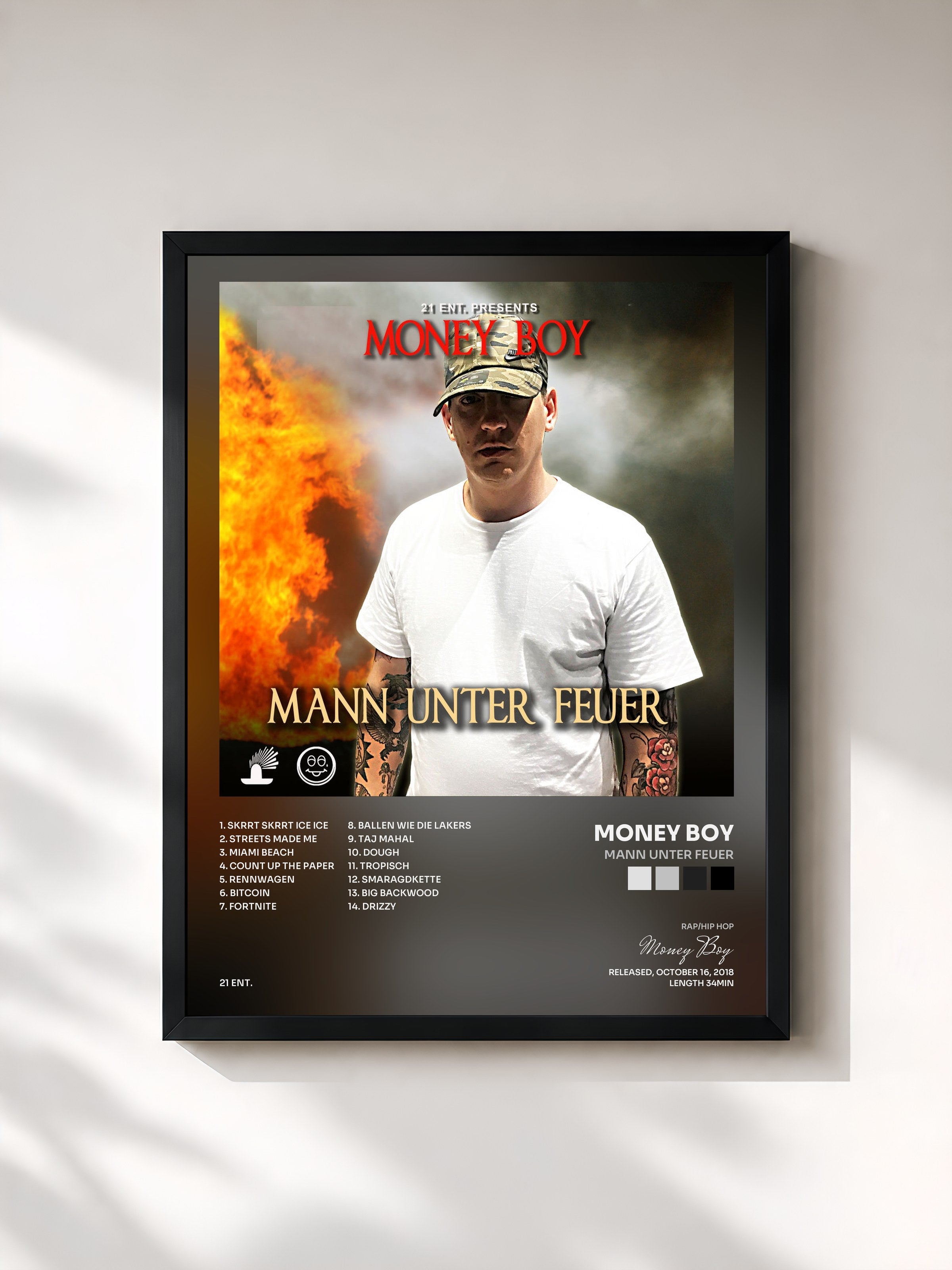 #noir Tableau de l'album Mann unter Feuer de Money Boy, cadre noir, imprimé et encadré en France
