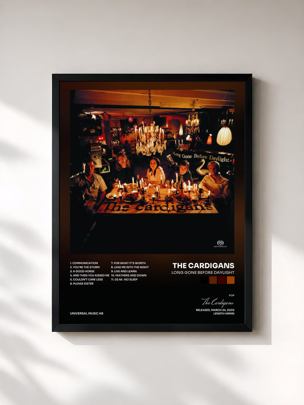 #noir Tableau de l'album Long Gone Before Daylight de The Cardigans, cadre noir, imprimé et encadré en France