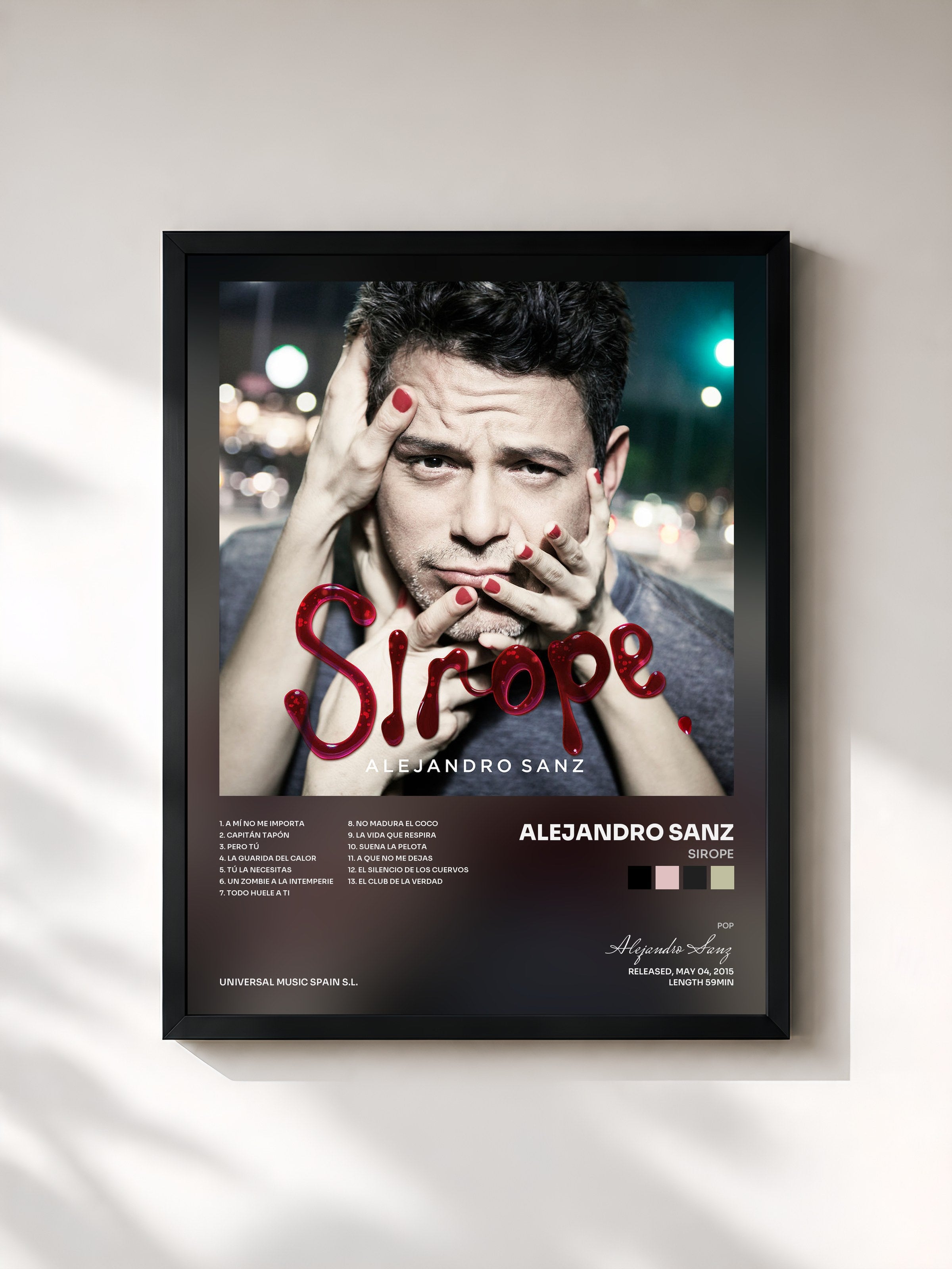 #noir Tableau de l'album Sirope de Alejandro Sanz, cadre noir, imprimé et encadré en France