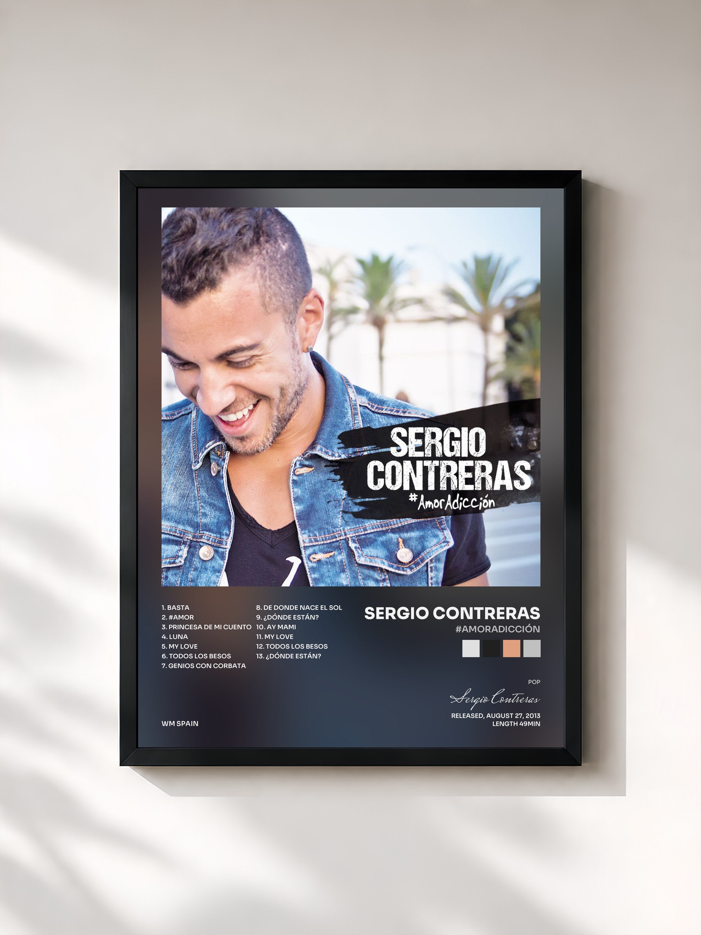 #noir Tableau de l'album #AmorAdicción de Sergio Contreras, cadre noir, imprimé et encadré en France
