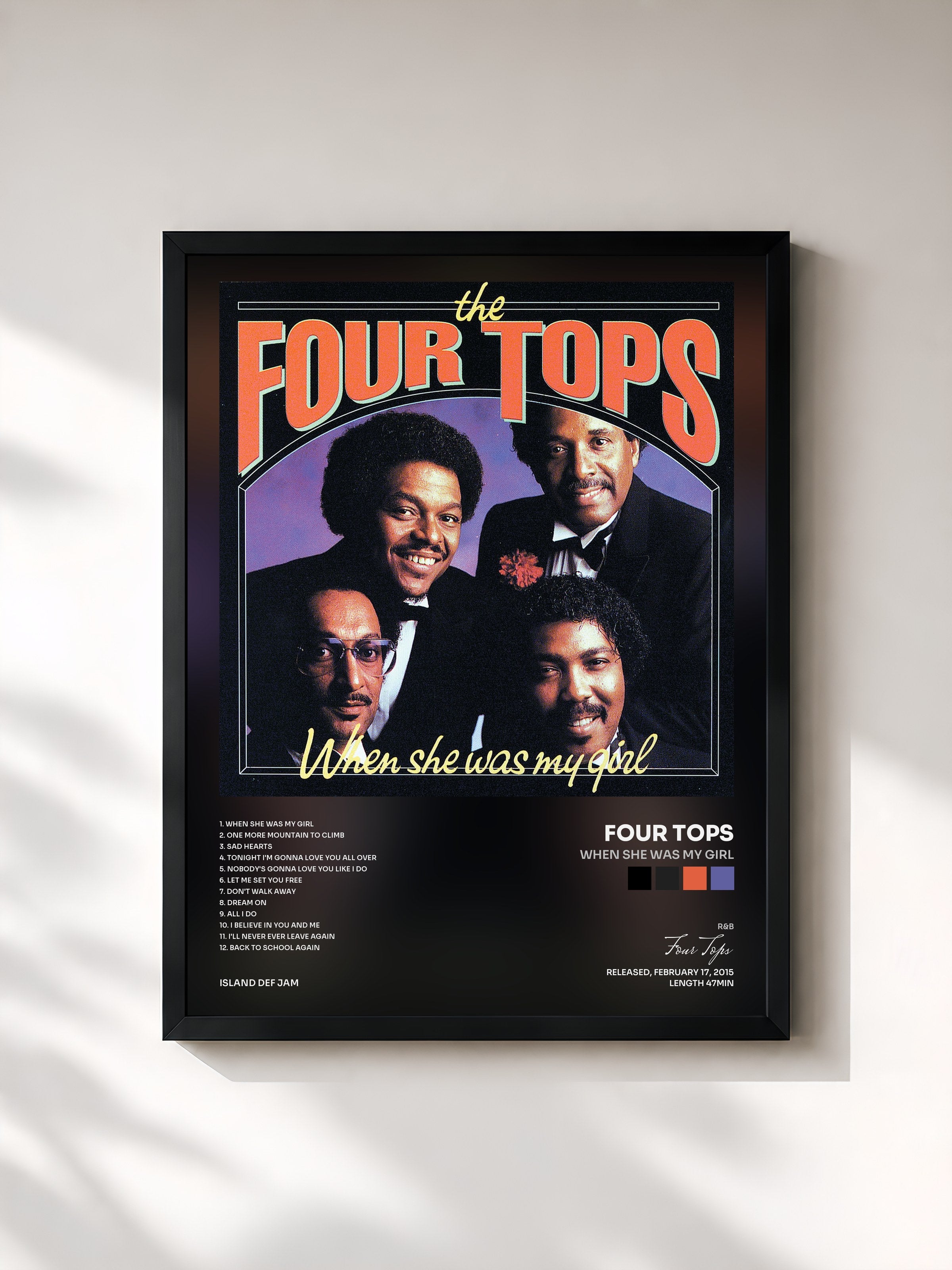 #noir Tableau de l'album When She Was My Girl de Four Tops, cadre noir, imprimé et encadré en France
