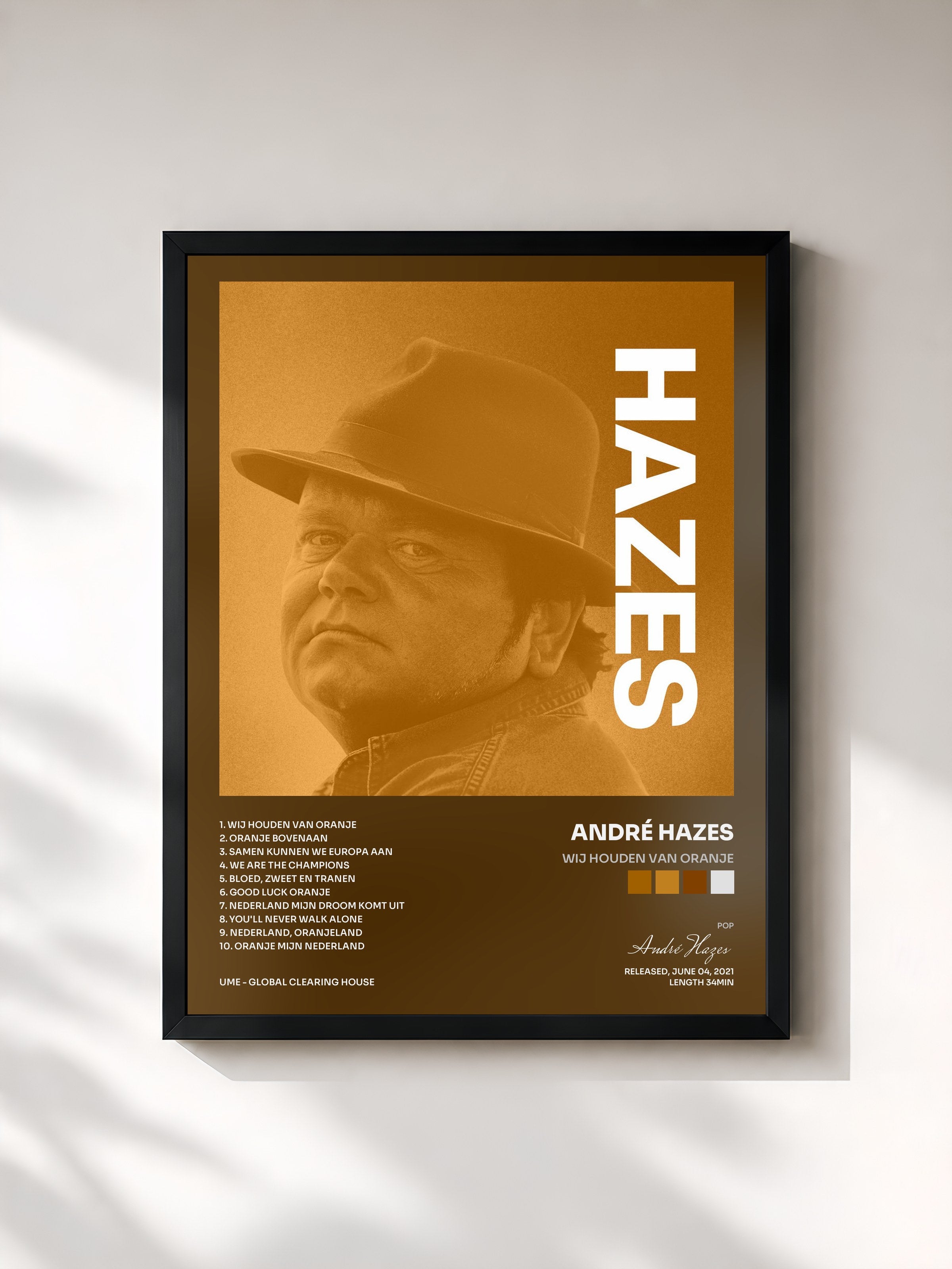 #noir Tableau de l'album Wij Houden Van Oranje de André Hazes, cadre noir, imprimé et encadré en France