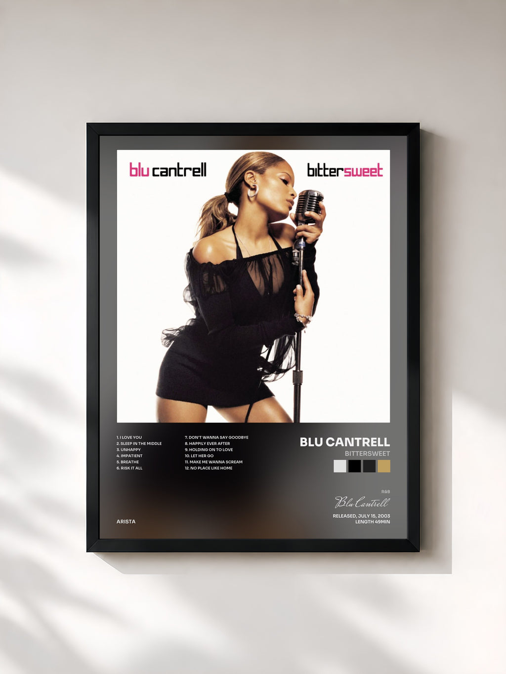#noir Tableau de l'album Bittersweet de Blu Cantrell, cadre noir, imprimé et encadré en France