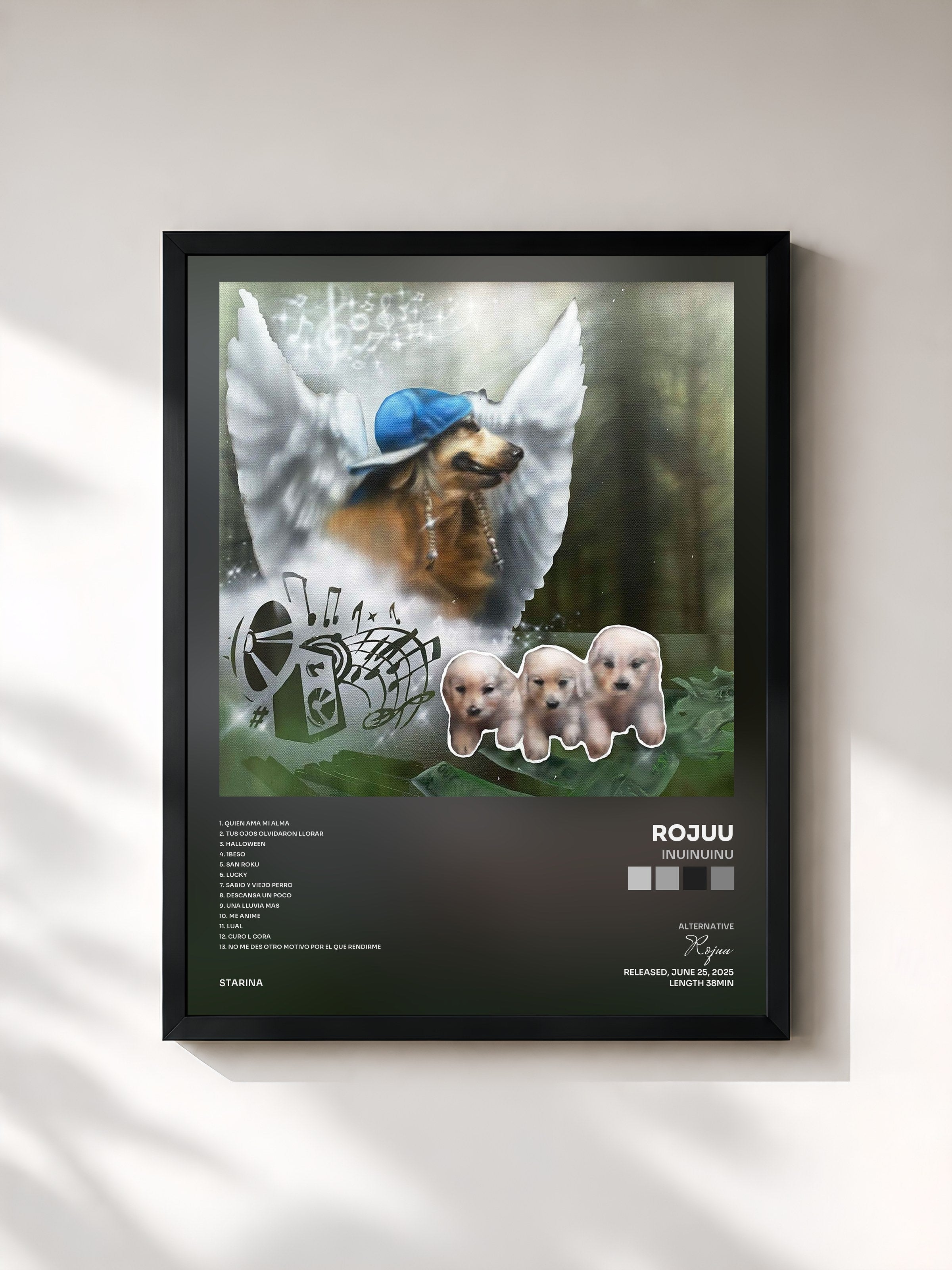 #noir Tableau de l'album iNUiNUiNU de Rojuu, cadre noir, imprimé et encadré en France