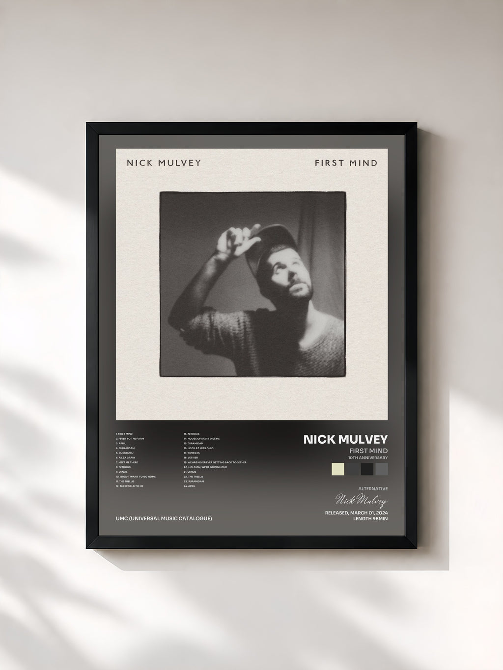 #noir Tableau de l'album First Mind (10th Anniversary) de Nick Mulvey, cadre noir, imprimé et encadré en France