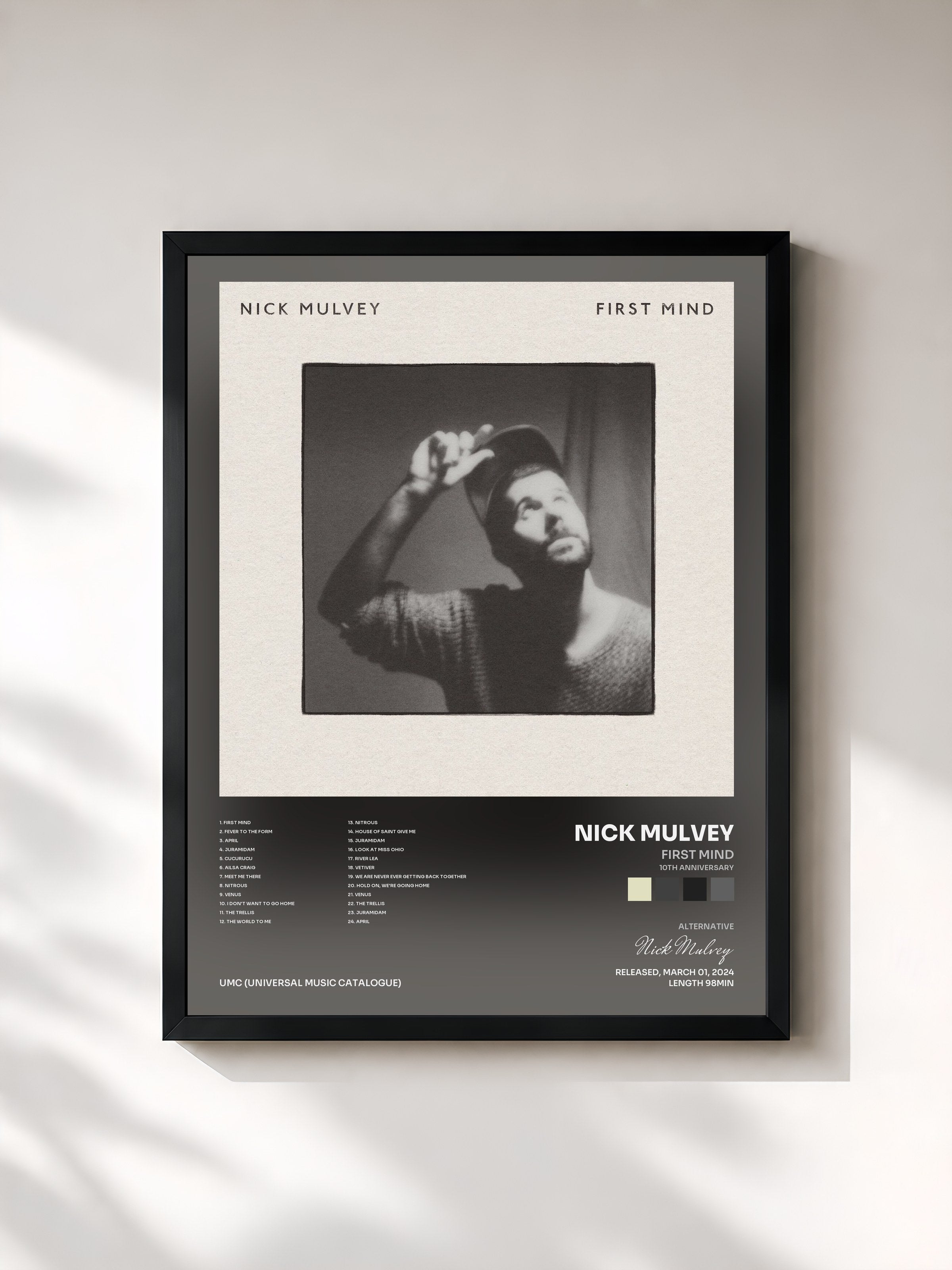 #noir Tableau de l'album First Mind (10th Anniversary) de Nick Mulvey, cadre noir, imprimé et encadré en France
